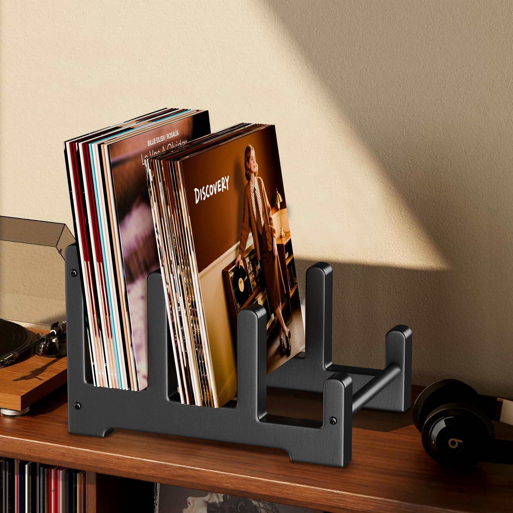 QILICHZ Record Holder,3-Tier Vinyl Record Storage,60LPs Vinyl Holders,Wood Records Display Stand for Records, Album Storage for