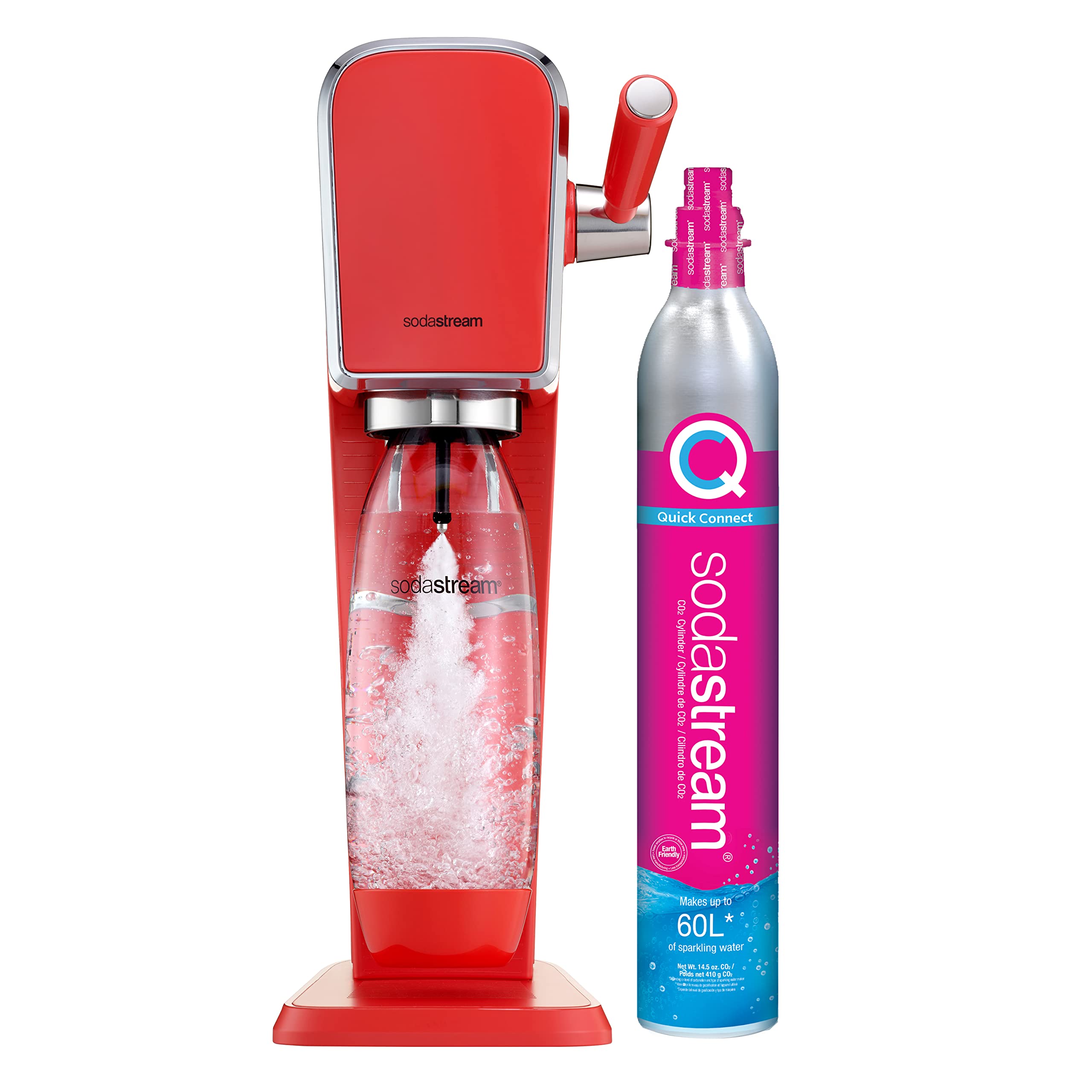 SodaStream Art Sparkling Water Maker (Mandarin Red) with CO2 and Dishwasher Safe Bottle