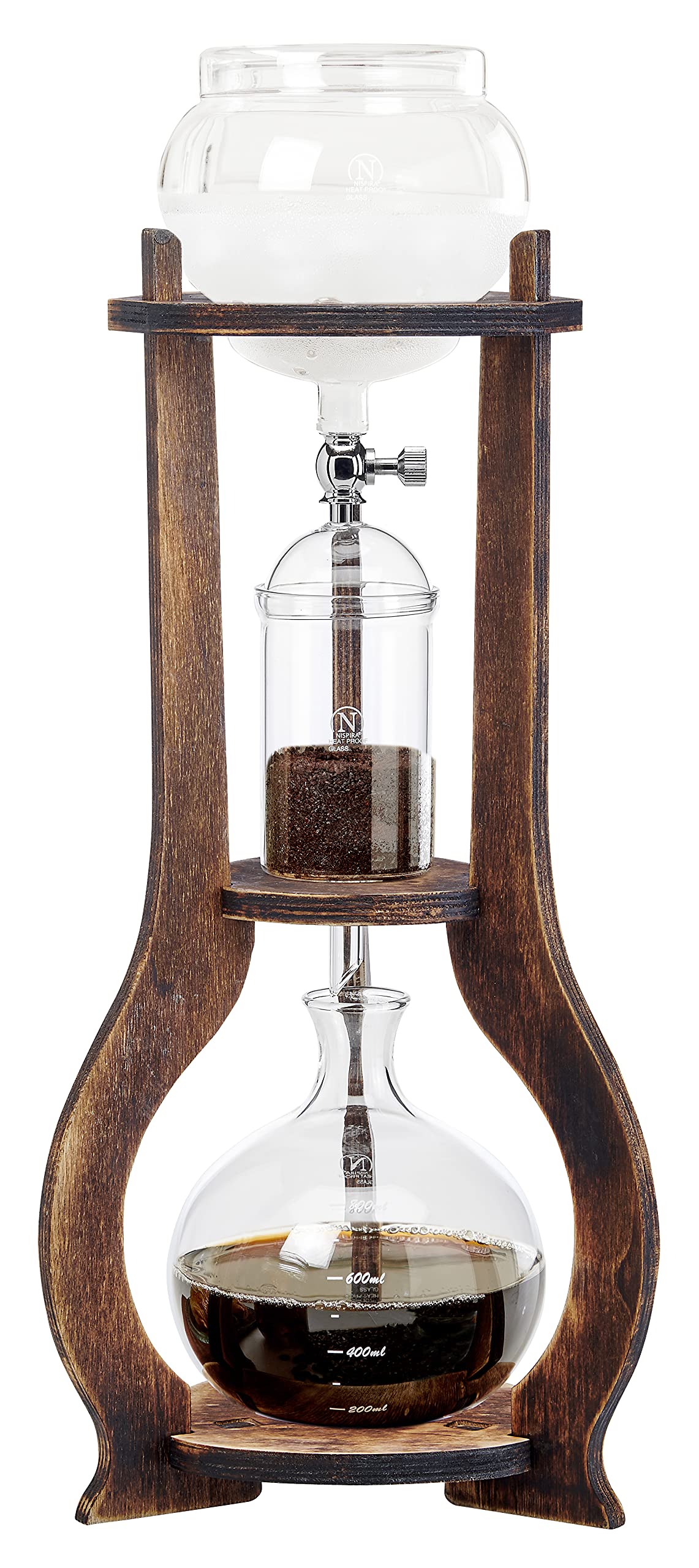 Nispira Iced Coffee Cold Brew Drip Tower Coffee Maker Wooden, 6-8 Cup