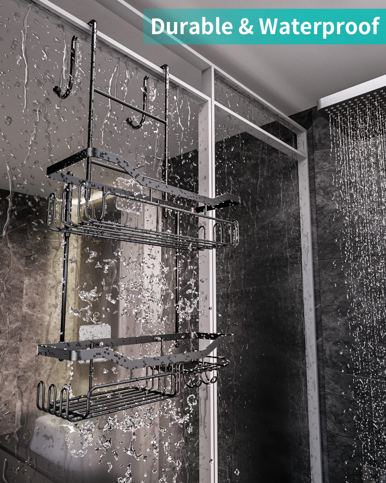 Hapirm Hanging Shower Caddy Over The Door With Soap Holder, No Drilling Adhesive Shower Organizer With 11 Hooks, Rustproof & Wat