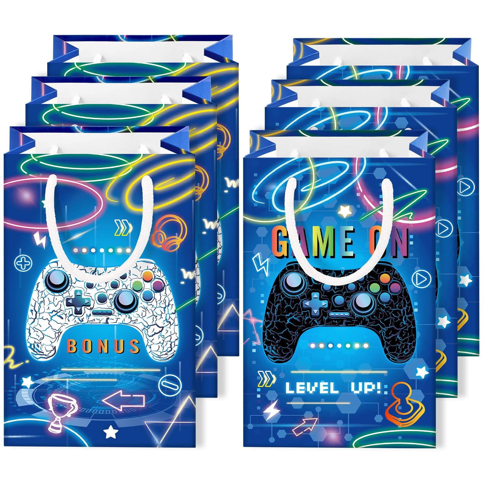 Wernnsai Video Game Party Favor Bags - 16 Pcs Gamer Birthday Party Supplies Gift Bags With Handles For Boys Kids Goodie Bags For