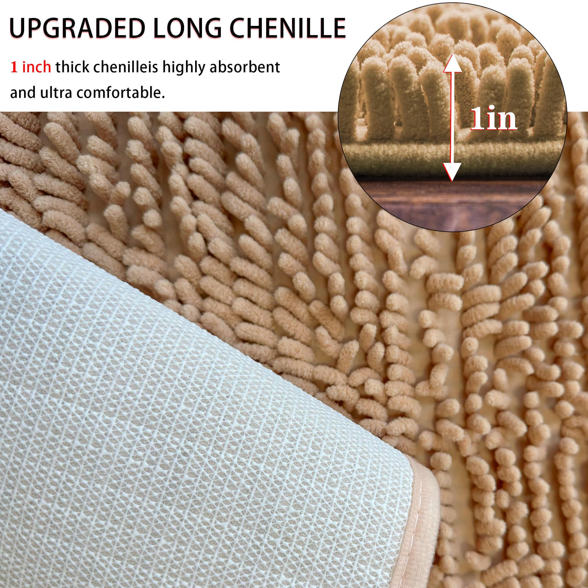 Eanpet Half Round Bath Mat Non-Slip Beige Bathroom Rugs Semicircle Chenille Bath Rugs Water Absorbent Floor Mats For Kids Ultra