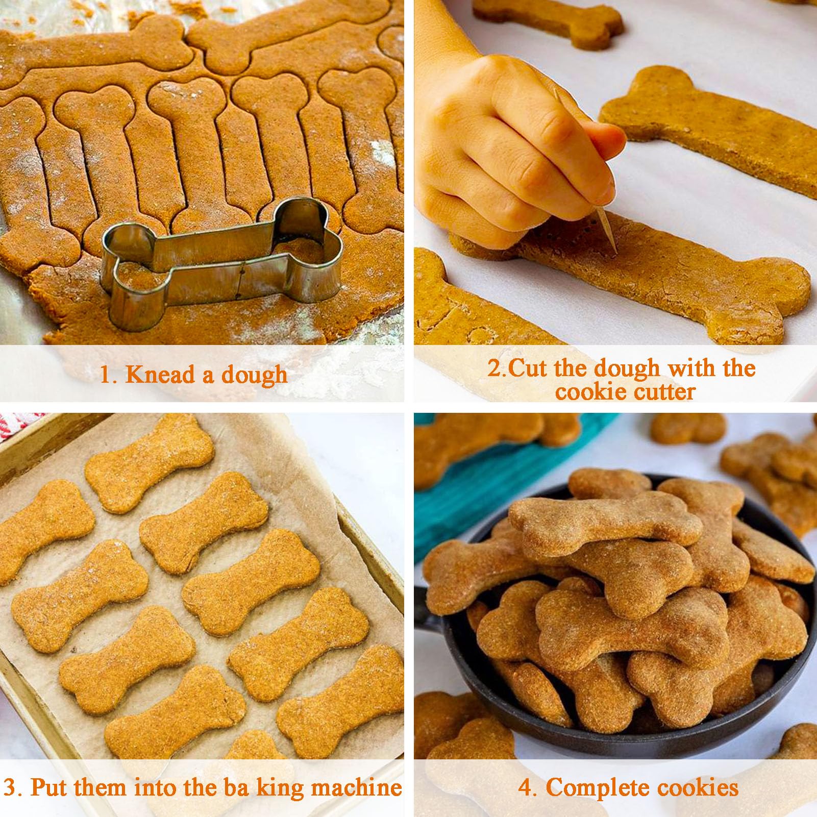Tingsing 6 Pieces Dog Bone Cookie Cutters Set, Dog Cookie Cutter 5'', 4'', 3.5'', 2'', 4.8'', 3'' Bone Shape Cookie Cutters Stai