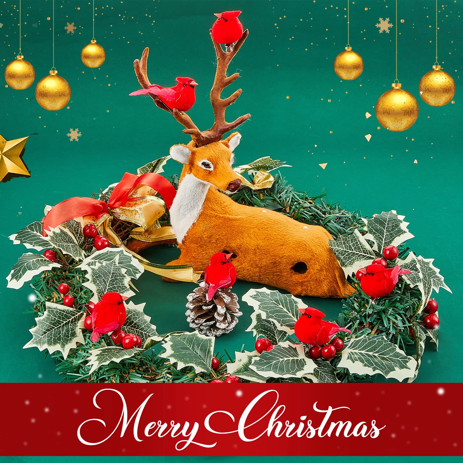 Taiyin 36 Pcs Red Cardinal with Clip on Christmas Tree Mini Ornament Red Feather Faux Birds Decorations Bird Craft Ornament for