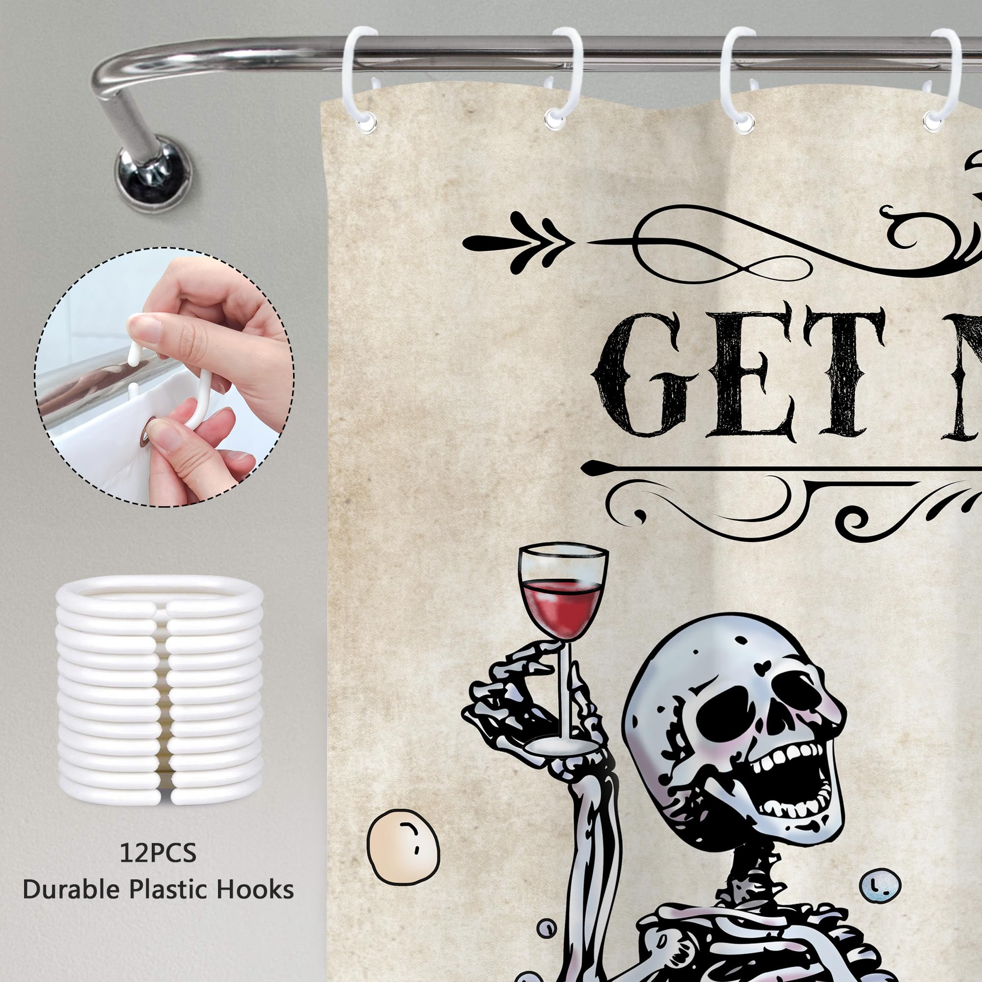 Mitpok Funny Skull Skeleton Shower Curtain 60Wx72H Gothic Spooky Unique Cool Bone In Bathtub Bubbles Horror Halloween Cat Fish R