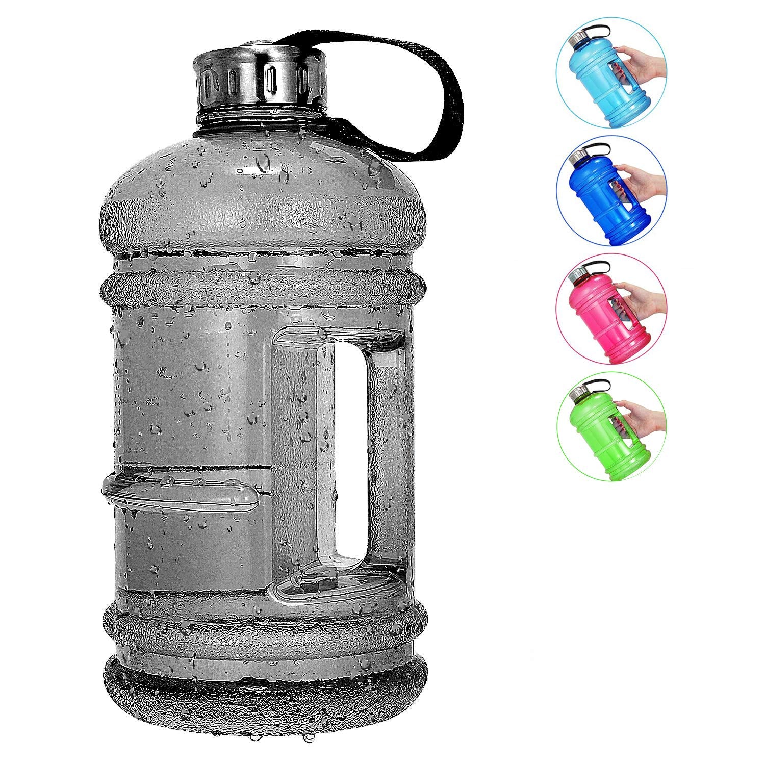 Vaupan Half Gallon Big Water Bottle, 2.2L/73 OZ Large Leak Proof Sports Jug with Handle,Huge BPA Free PETG Plastic Wide Mouth Dr
