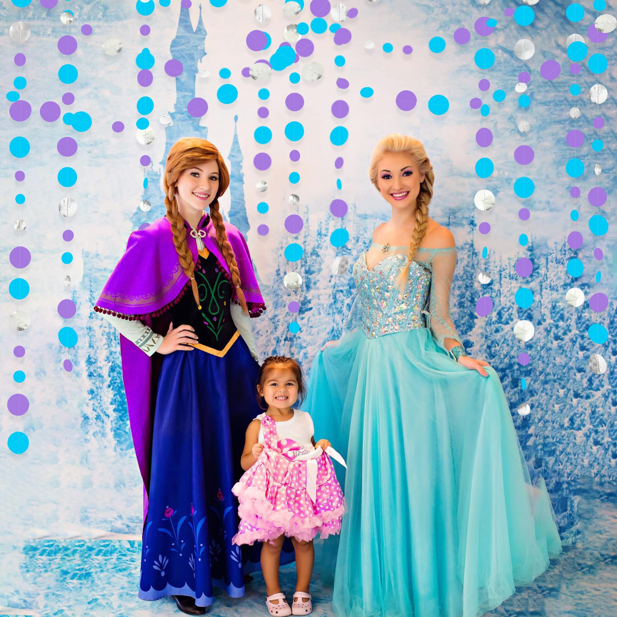 46 Ft Frozen Party Decorations Purple Blue Silver Polka Dots Garlands Hanging Paper Circle Dots Streamer For Frozen Birthday Win