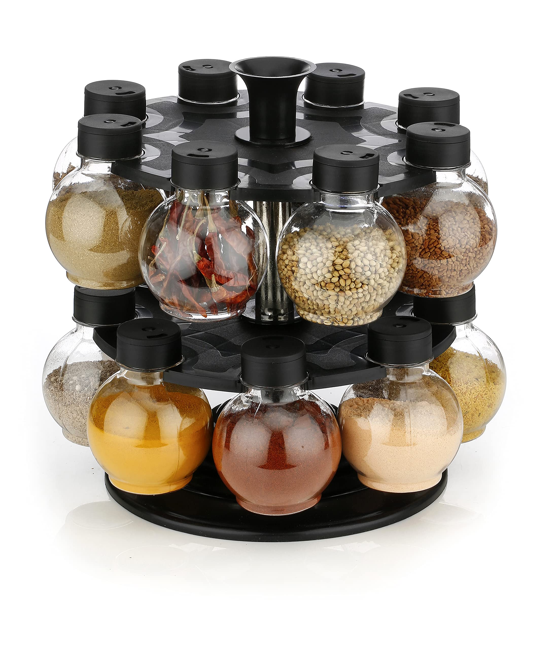 Nariya Plastic 360 Revolving Tiered Shelf Spice Container Set Of 16 In 1 Seasoning Organizer Masala Countertop Rack Condiment Se
