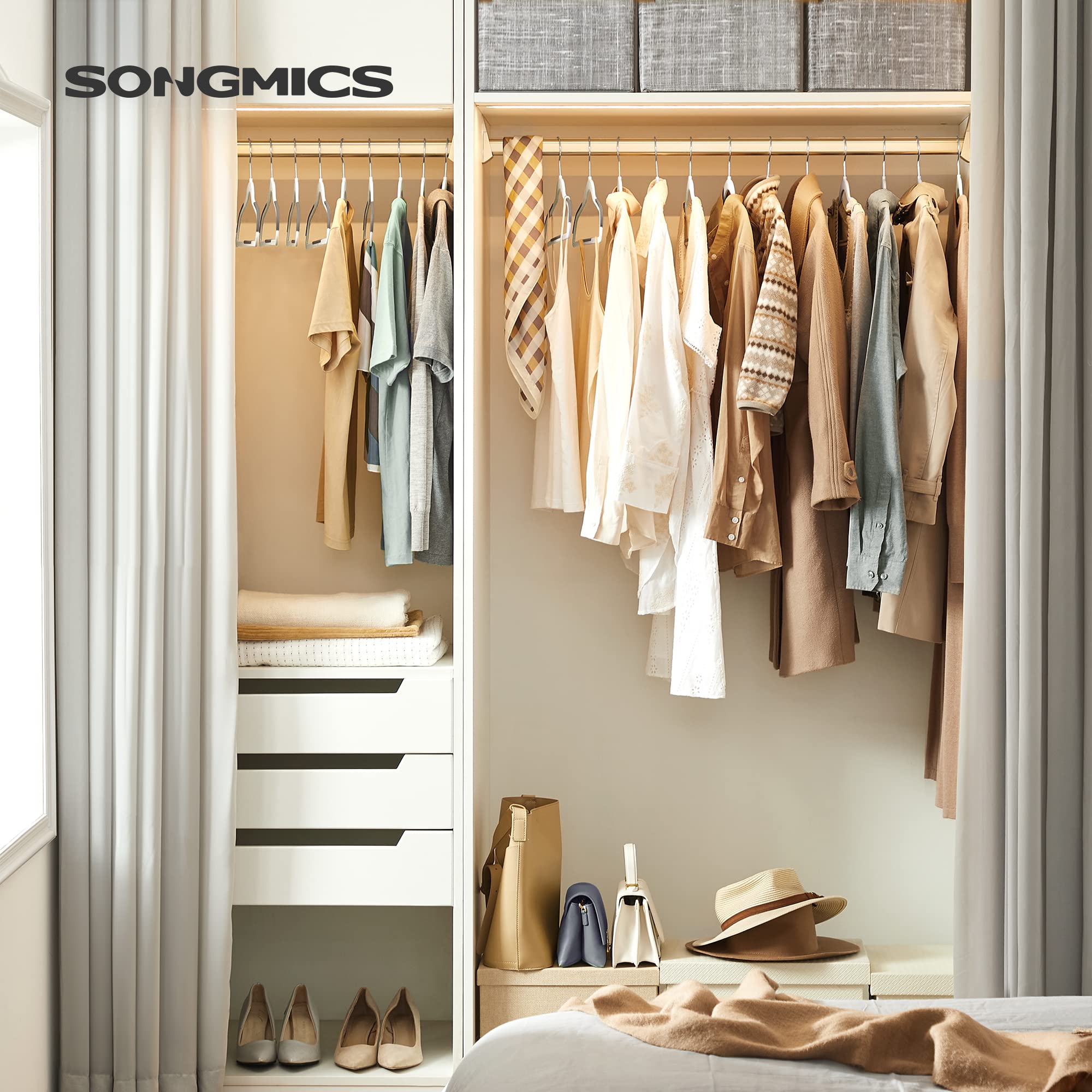 Songmics Clothes Hangers, Pack Of 50 Plastic Coat Hangers, Space-Saving, 0.2 Inches Thick, 17.7 Inches Wide, 360 Swivel Hook, Cl