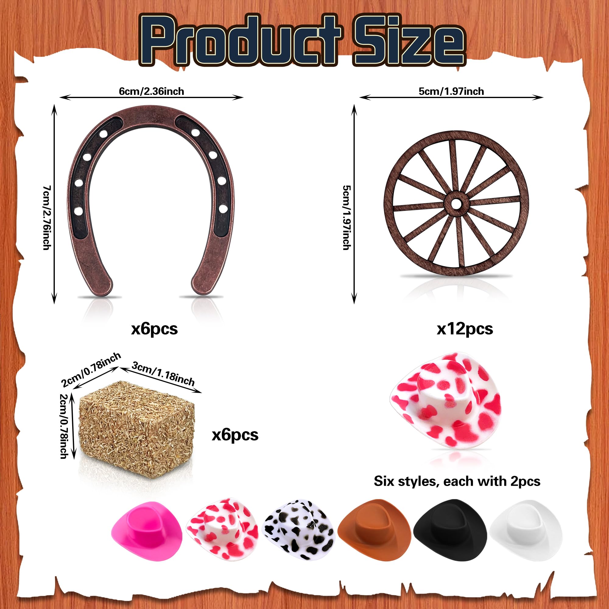 Ppxmeeudc 36Pcs Western Party Decorations Mini Horseshoe Cowboy Hats Wheel Hay Bales For Crafts Birthday Wedding And Cowboy Part