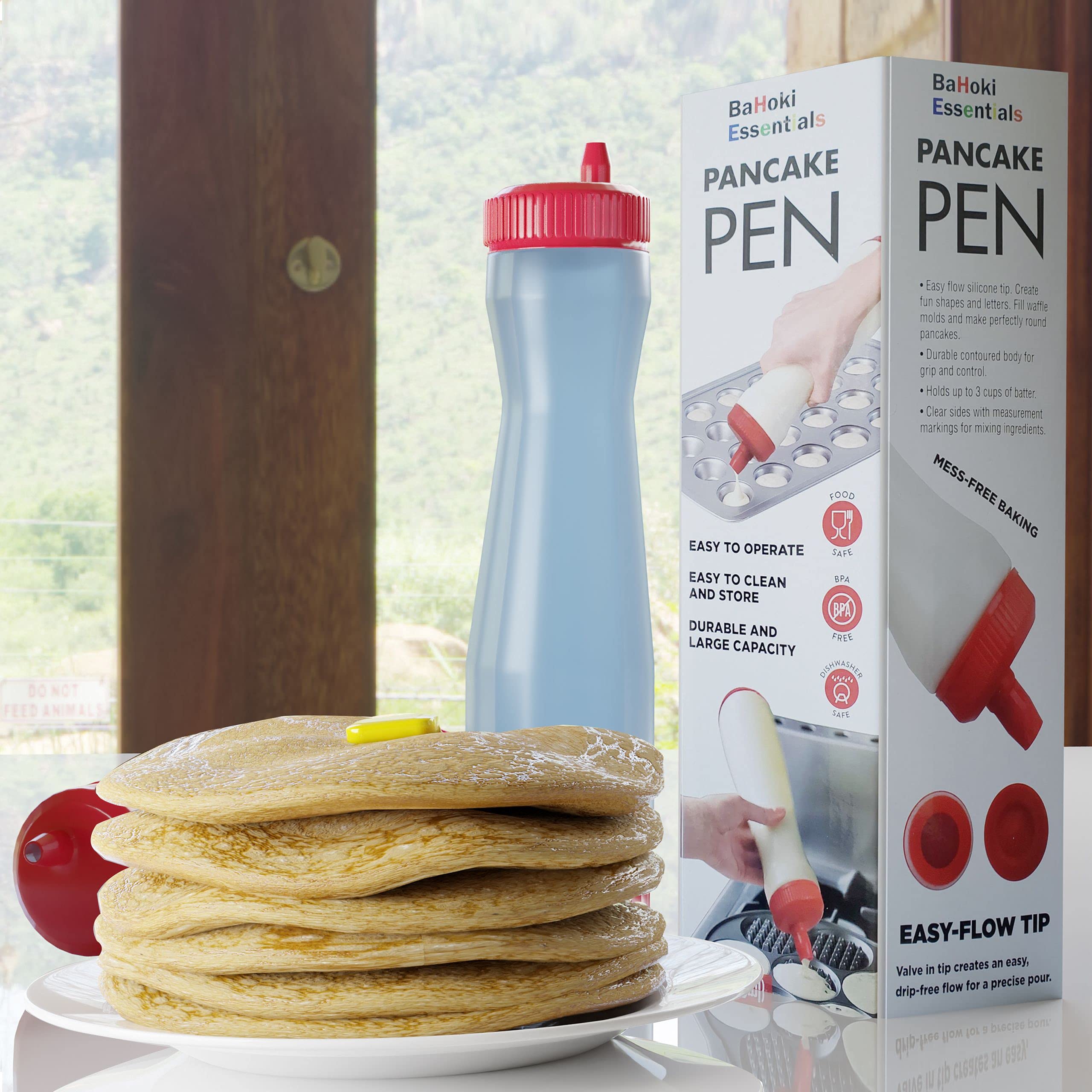 Bahoki Essentials Pancake Pen - Easy Squeeze Pancake Art Plastic Bottle Container - Pancake And Crepe Batter Mixer And Dispenser