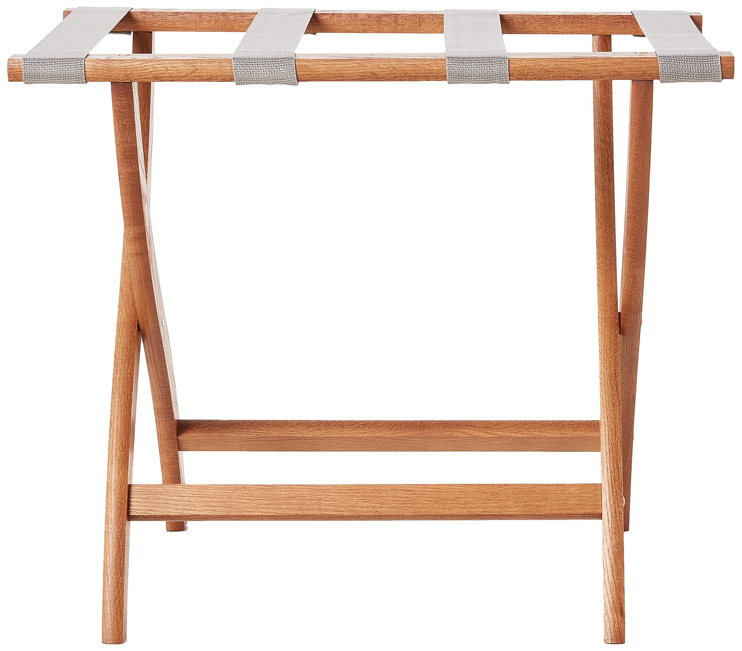 Wooden Mallet Designer Curve Leg Luggage Rack  Grey Straps  Medium Oak