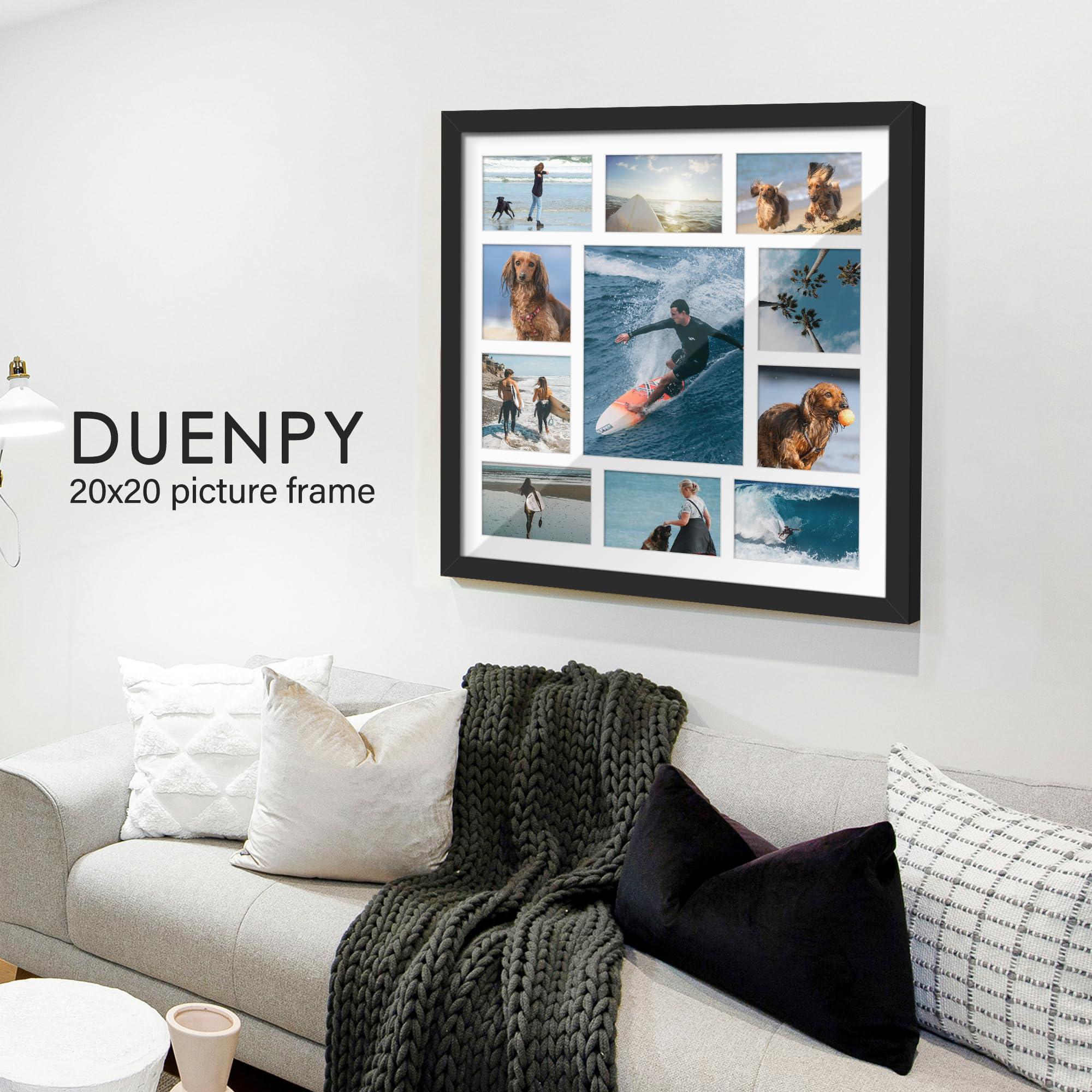 DUENPY 20x20 Collage Picture Frames Display One 8x10 Inch and Six 4x6 and Four 5x5 Photos Collage Wall Decor Wall Hanging or Tab
