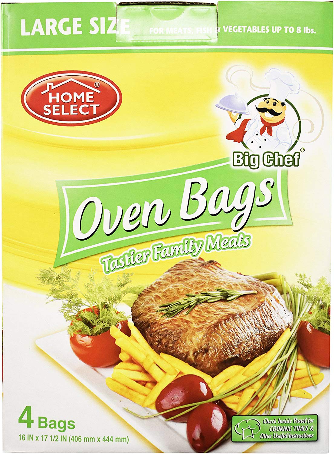 Home Select Oven Bags Large Size (16 Inch X 17.5 Inch) 4 Bags; For Meats, Fish & Vegetables Up To 8 Lbs
