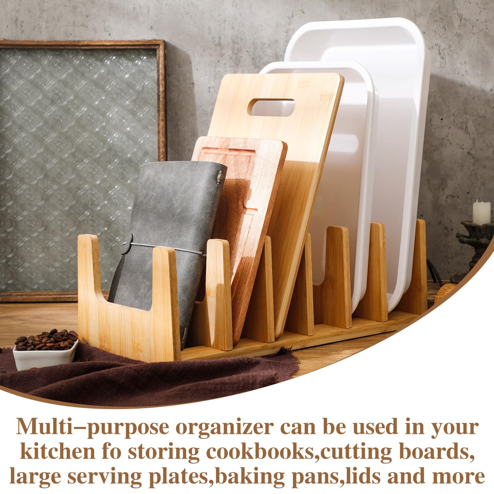 Suclain 2 Pcs Bamboo Pot Lid Organizer Pot Lid Holders, Pot And Pan Organizer Cutting Boards Dish Rack For Storage In Drawer Cab
