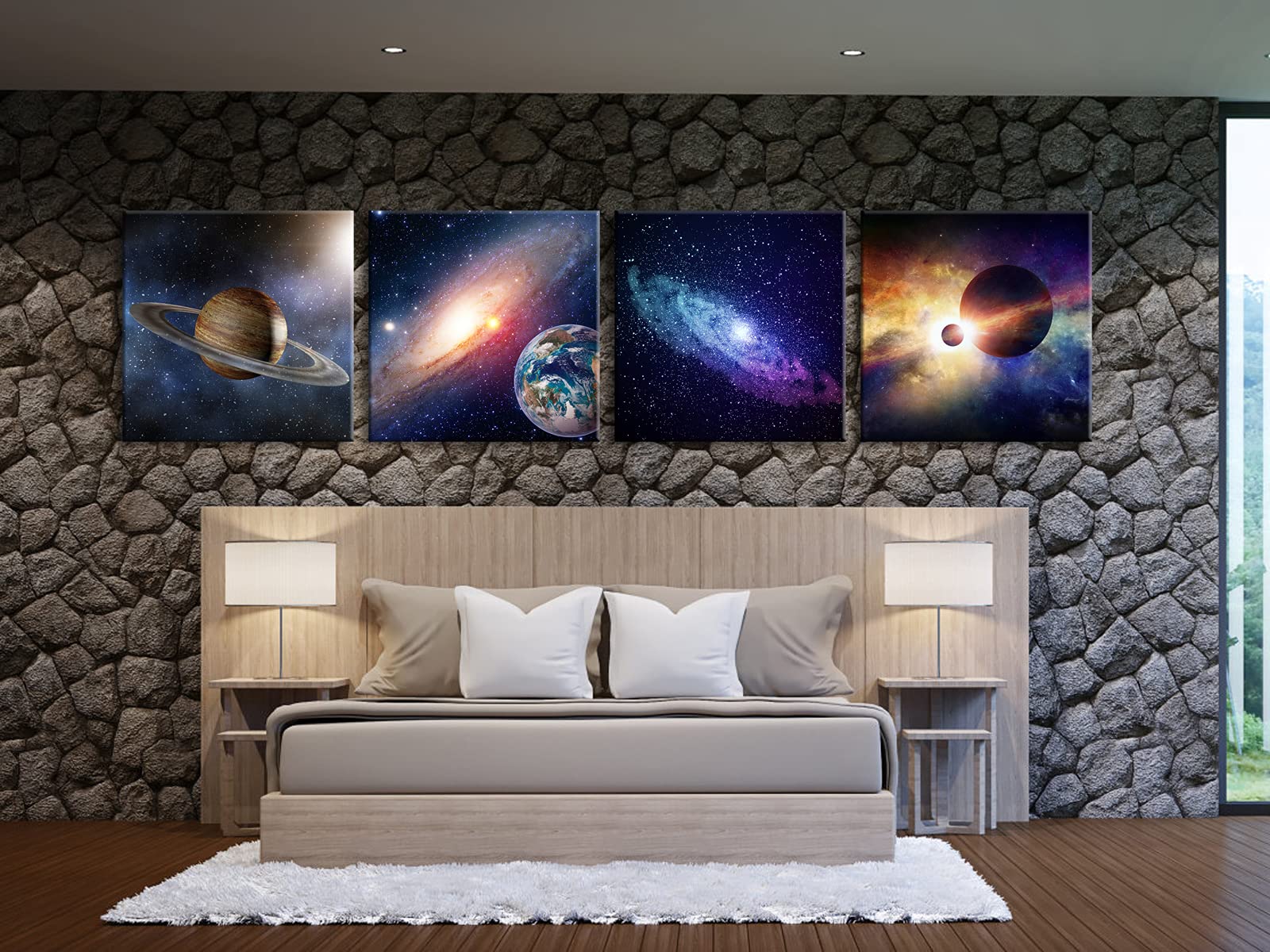 Wieco Art Star Sky Space Canvas Paintings Wall Art Large Modern 4 Piece Universal Magic Power Astronomy Pictures Artwork Stretch