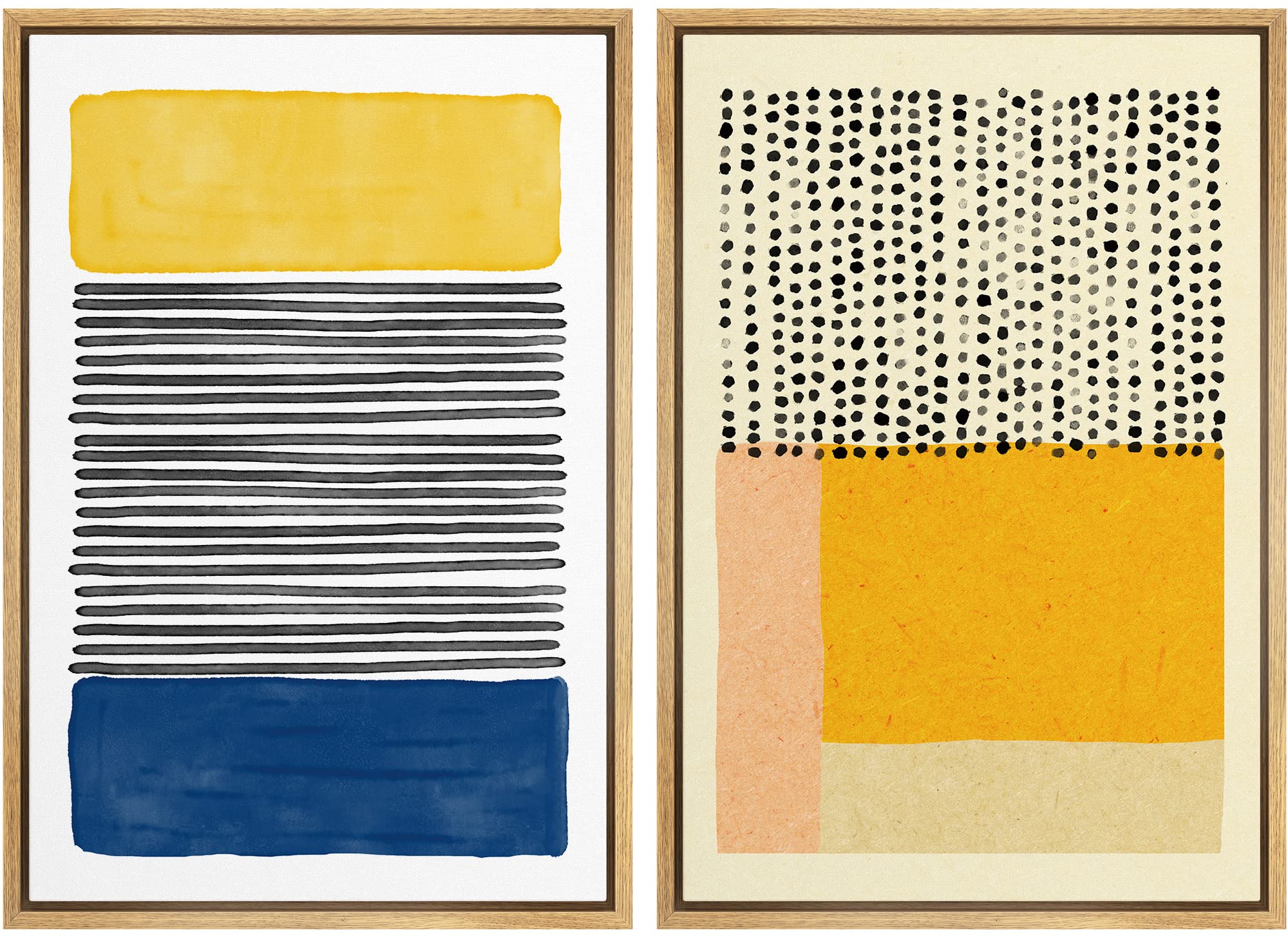 Idea4Wall Framed Canvas Print Wall Art Yellow, Blue & Orange Color Block Variety Geometric Abstract Art Minimalism Mid-Century M