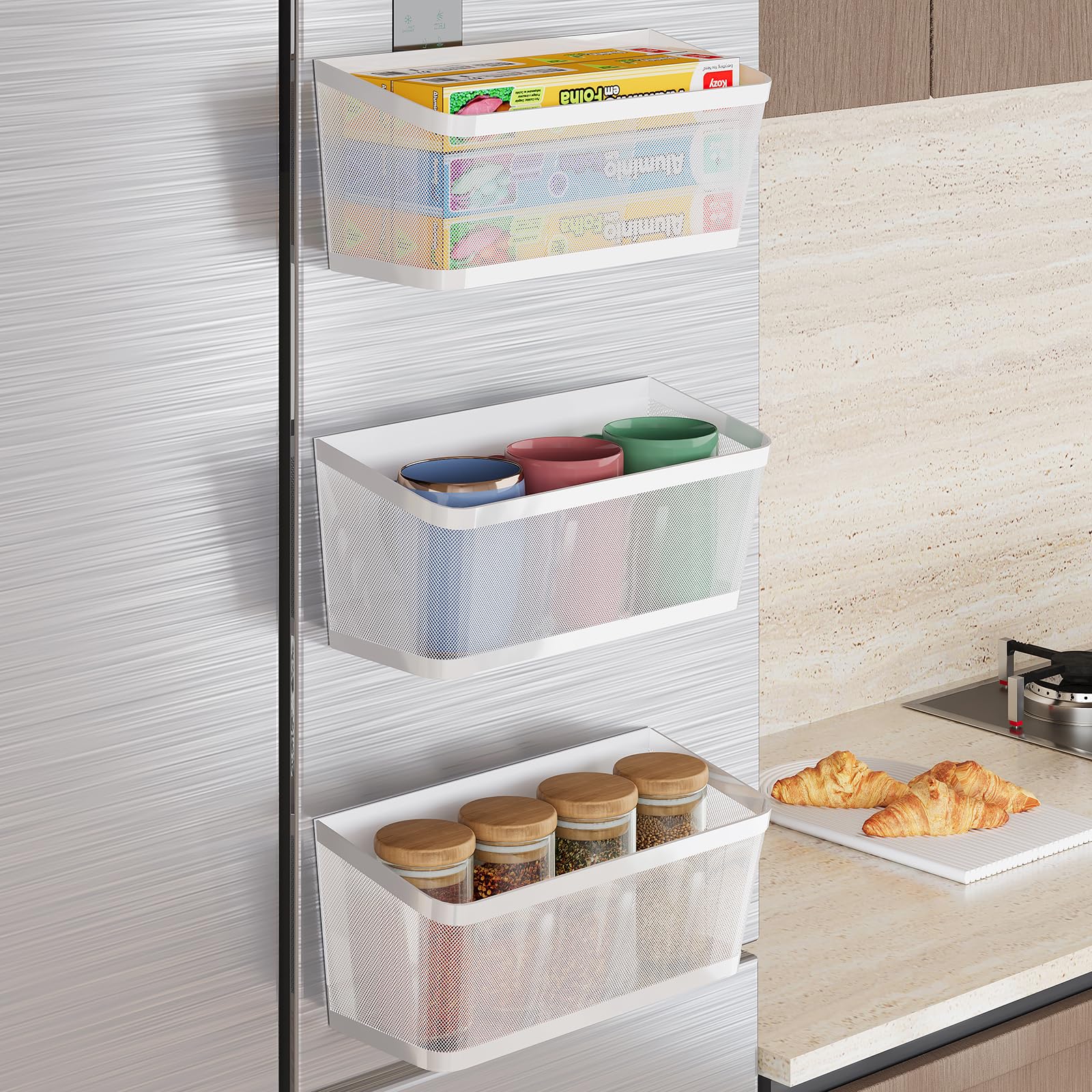 jiedihome 3Pack White Metal Magnetic Spice Rack for Refrigerator