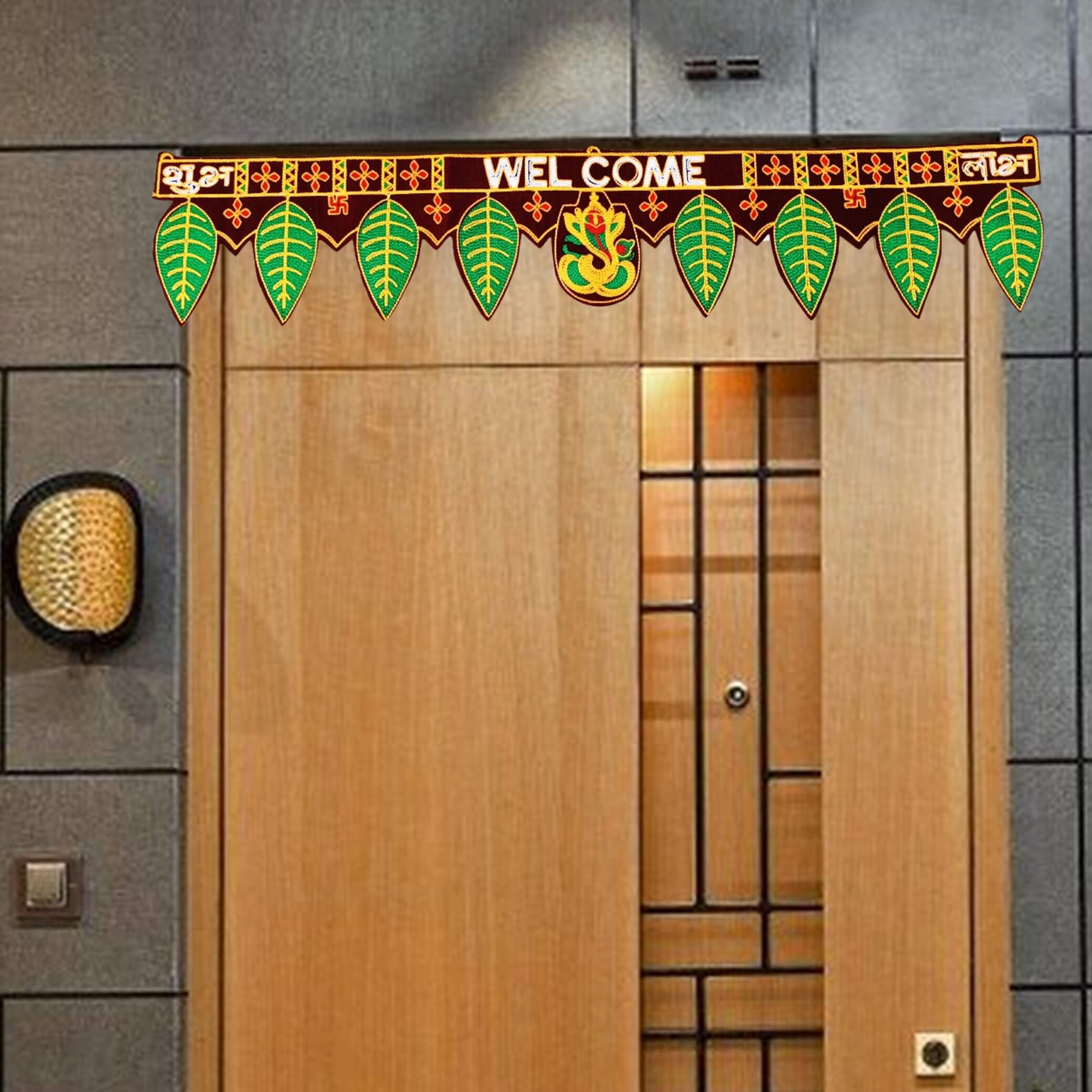 CREYENTES Toran for Door, Ganesha with Mango Leaf, Welcome Bandarwal, Wall Hanging, Temple, Pooja Room, Diwali, Rajasthani, Embr