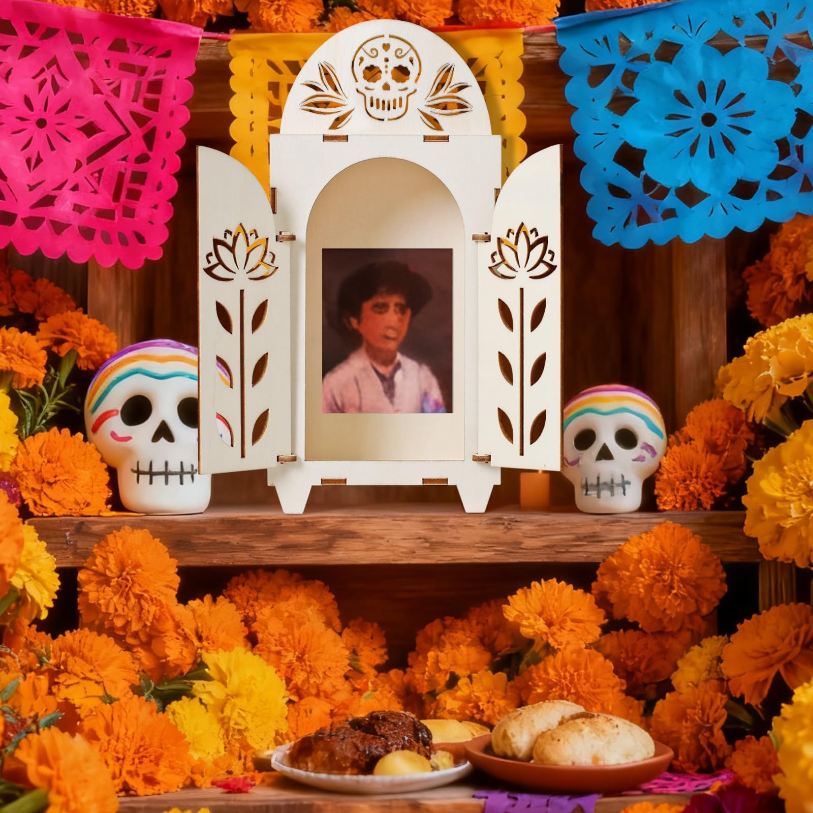 3pcs Dia De Los Muertos Altar Ofrenda Kit, Wooden Sugar Skull Day of The Dead Altar, Mini Ofrenda Shadow Box for Dia De Los Muer