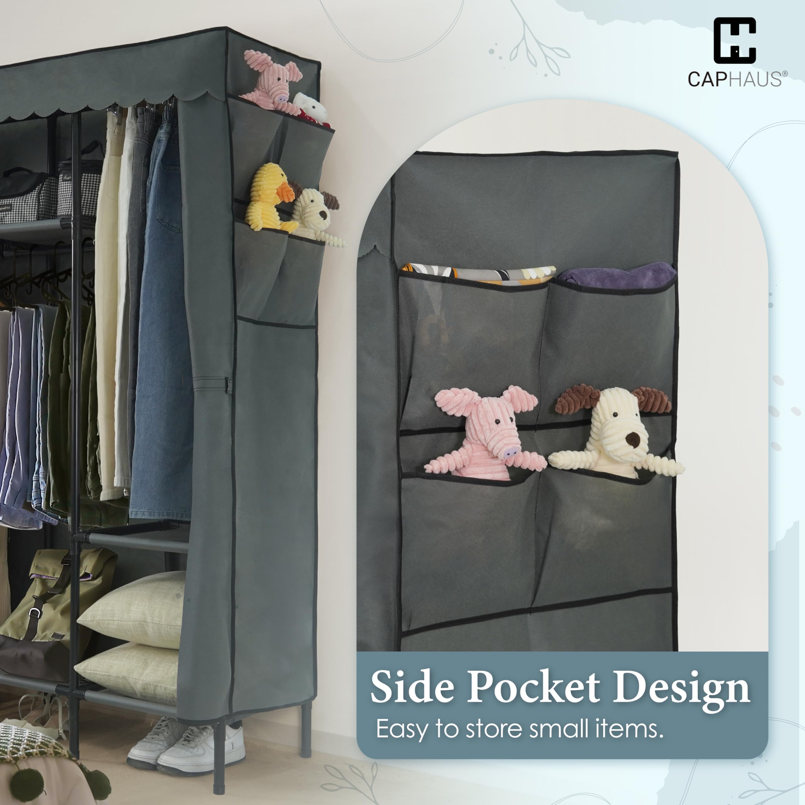 Caphaus 55-Inch Clothing Rack With Cover, Portable Closet Wardrobe, Covered Garment Rack For Hanging Clothes, 190Lb Capacity Hea