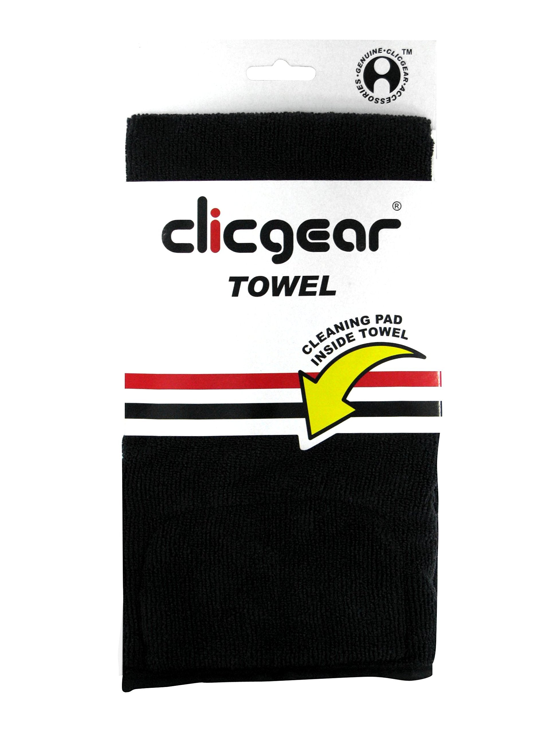 Clicgear Golf Towel - Trifold Microfiber Design With Built-In Srubber (Black)