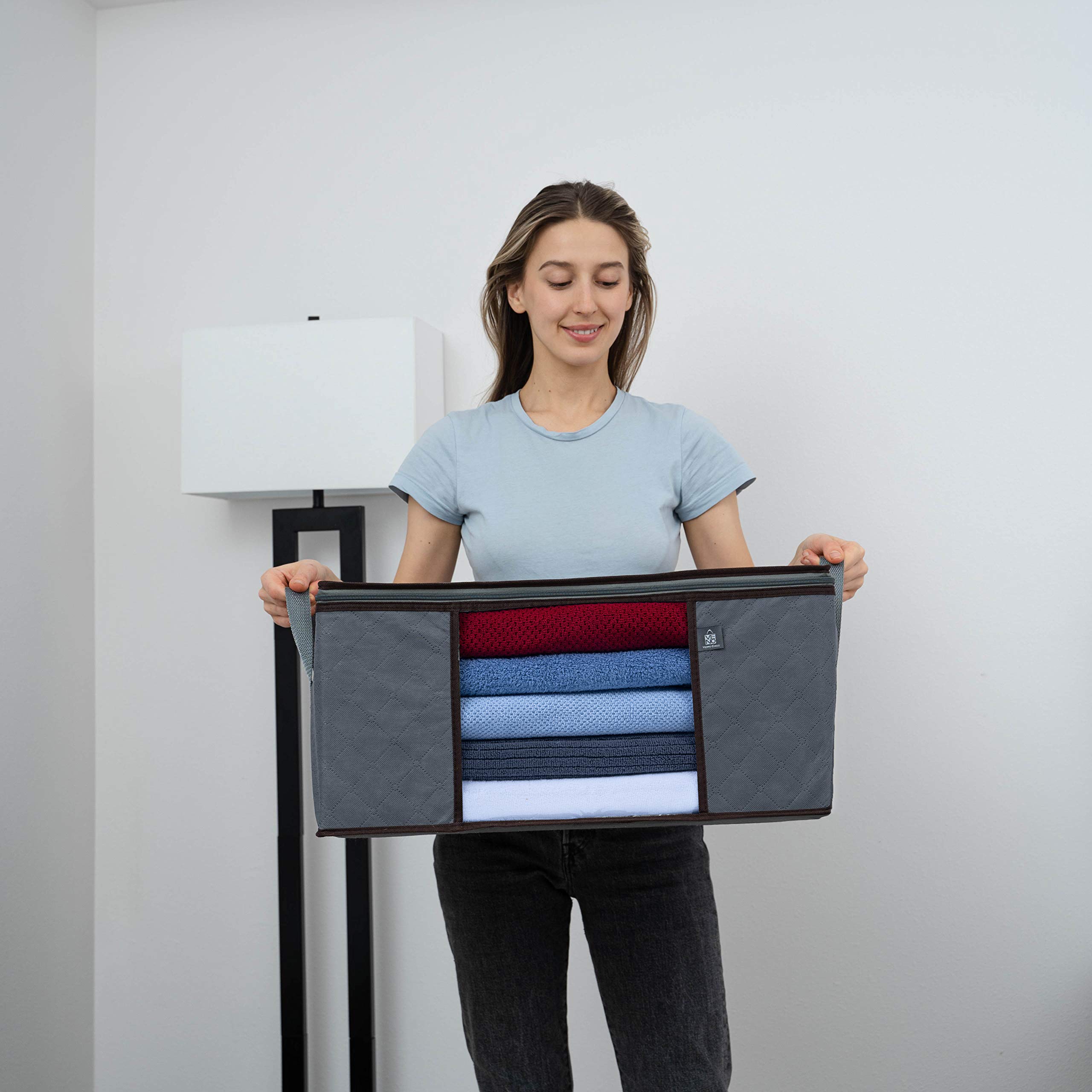 VENO 3 Pack Large Clothes Storage Bag Organizer with Reinforced Handle Thick Fabric for Comforters, Blankets, Bedding, Foldable