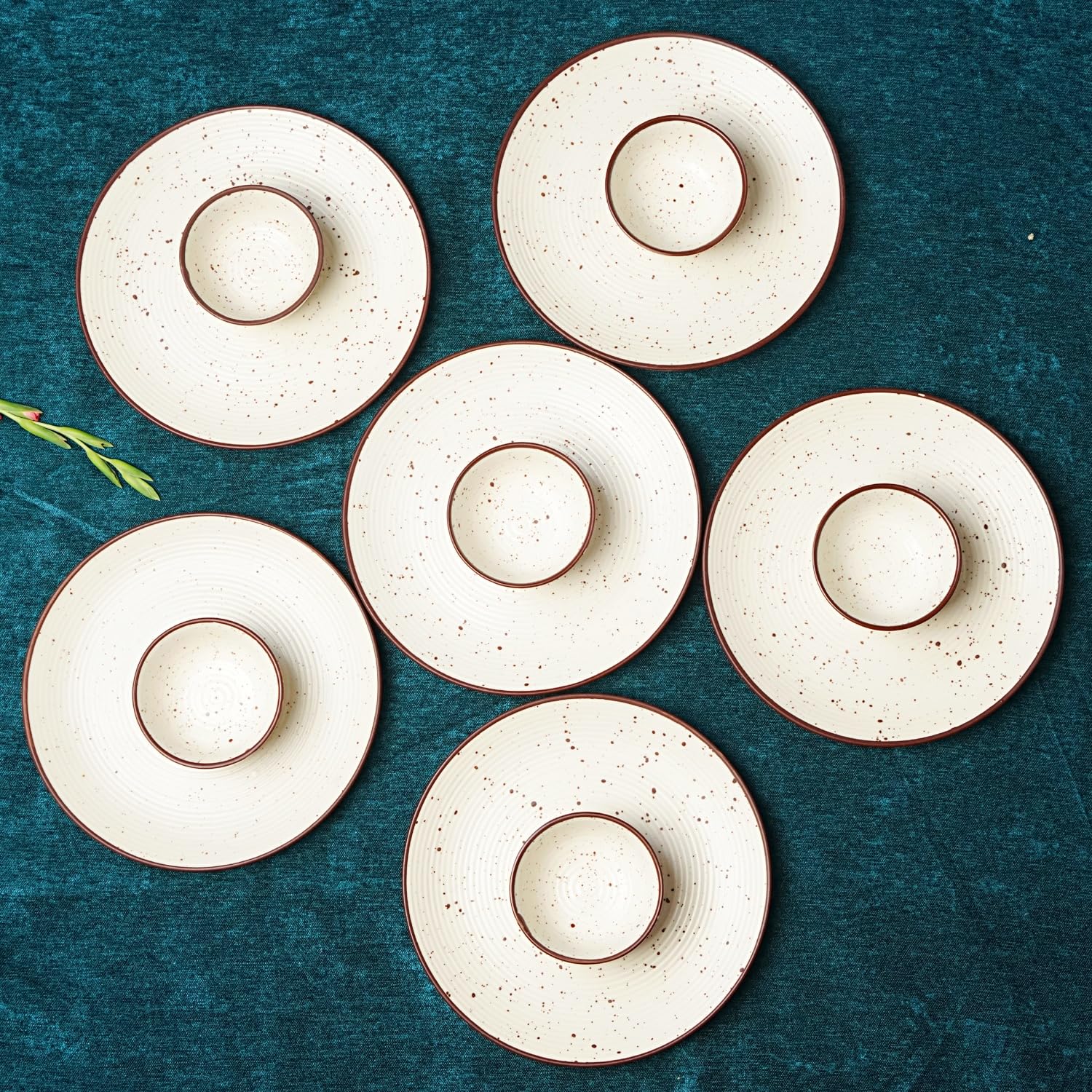 Yourowndcor Sophisticated Ceramic Floral Dinnerware Collection Set Of 12 Pieces (6 Plates 10.6 Inch, 6 Bowls/Katori 4.3 Inch) | 