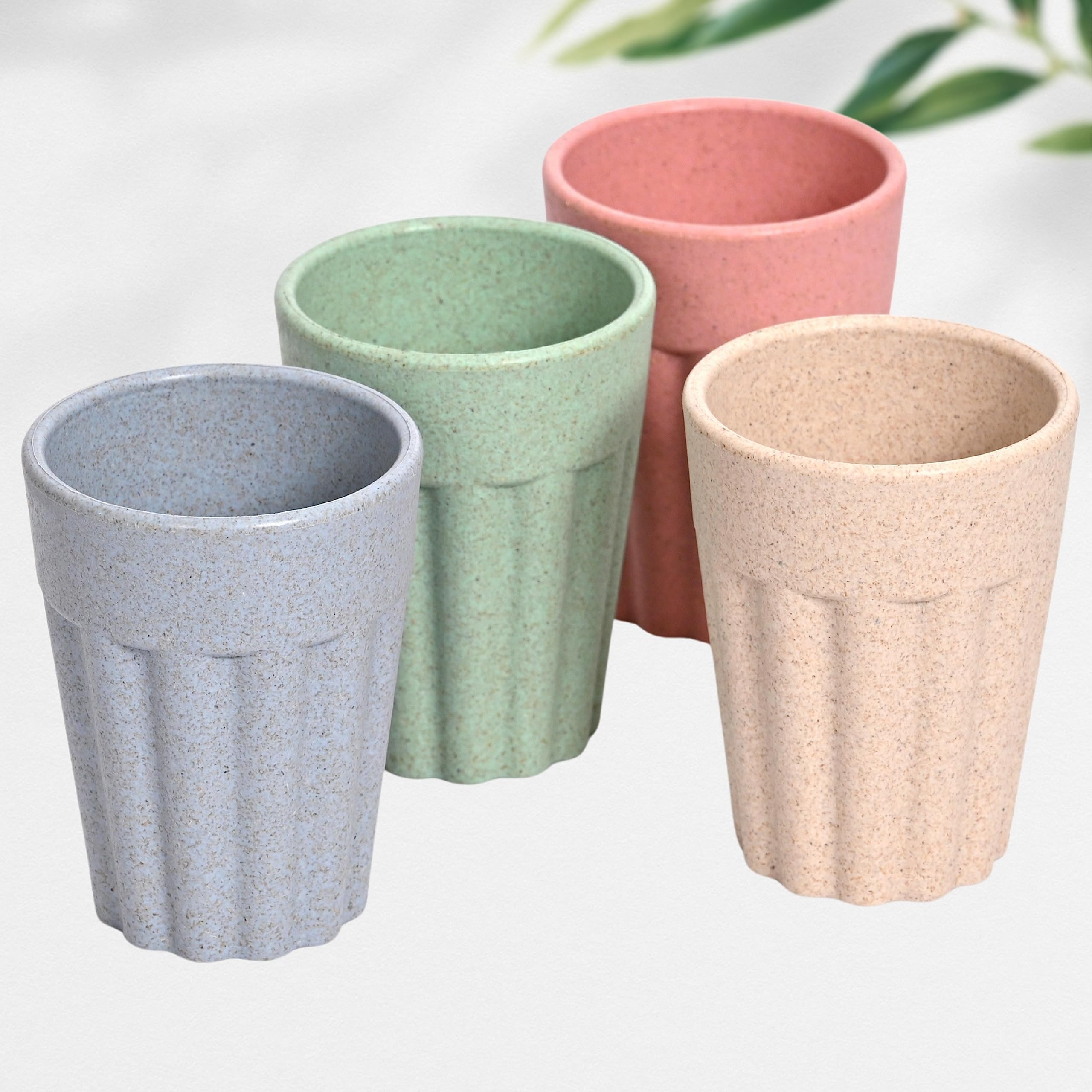 Eha Set Of 4 EarthFriendly Cutting Chai Cups|100 Ml|Coffee Cup Made With Rice Husk & Bamboo Fibers|Microwave Safe Tea Set|Hot &