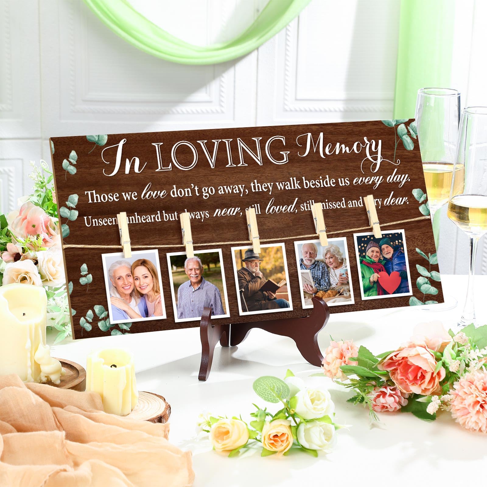 RattanView Wood Memory Table Sign 16 x 8 Inch in Loving Memory Wedding Sign with 5 Clips Wedding Decor for Ceremony and Receptio