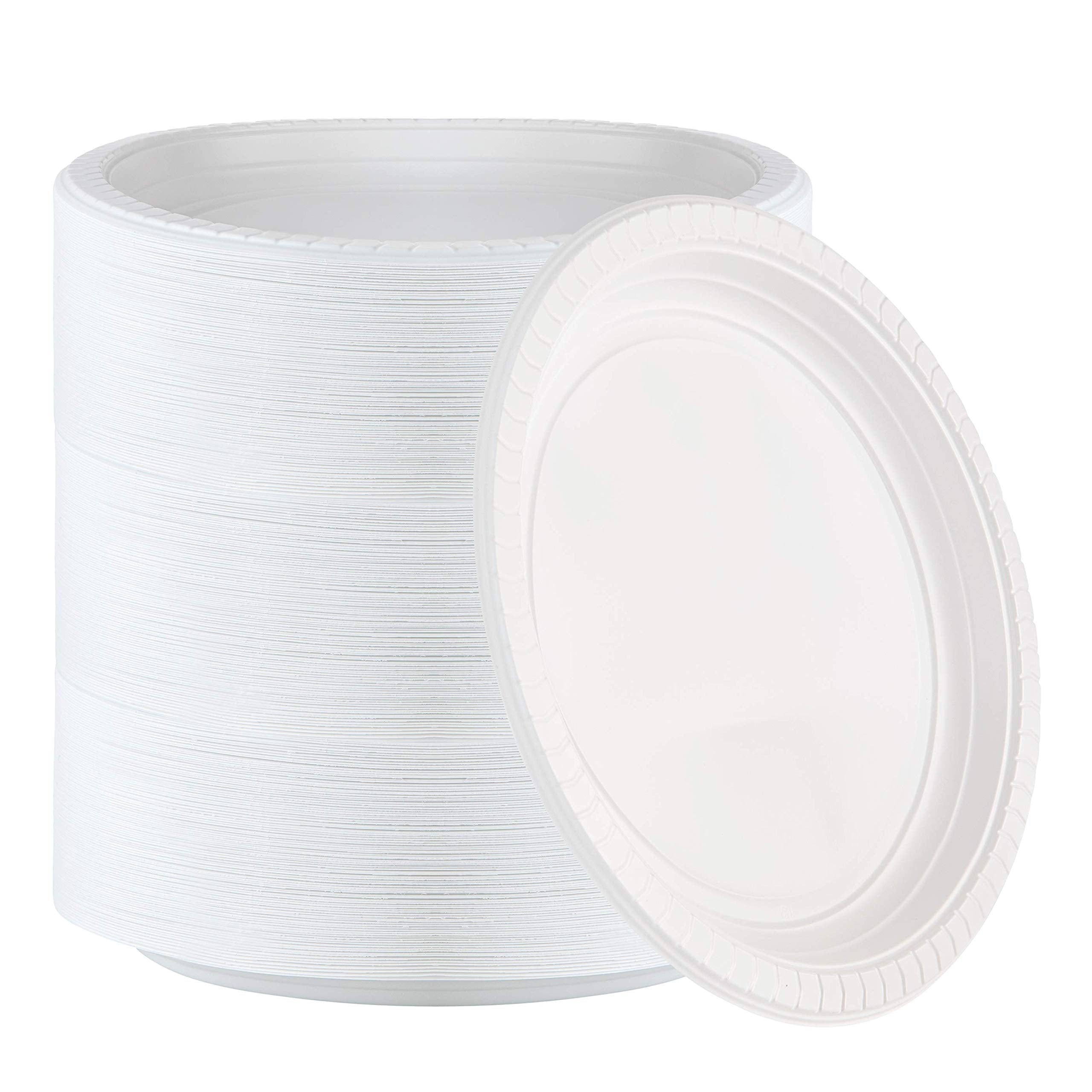 Plasticpro 9 Inch Round Plastic Plates Microwaveable, Disposable, White, Dinnerware 400 Count