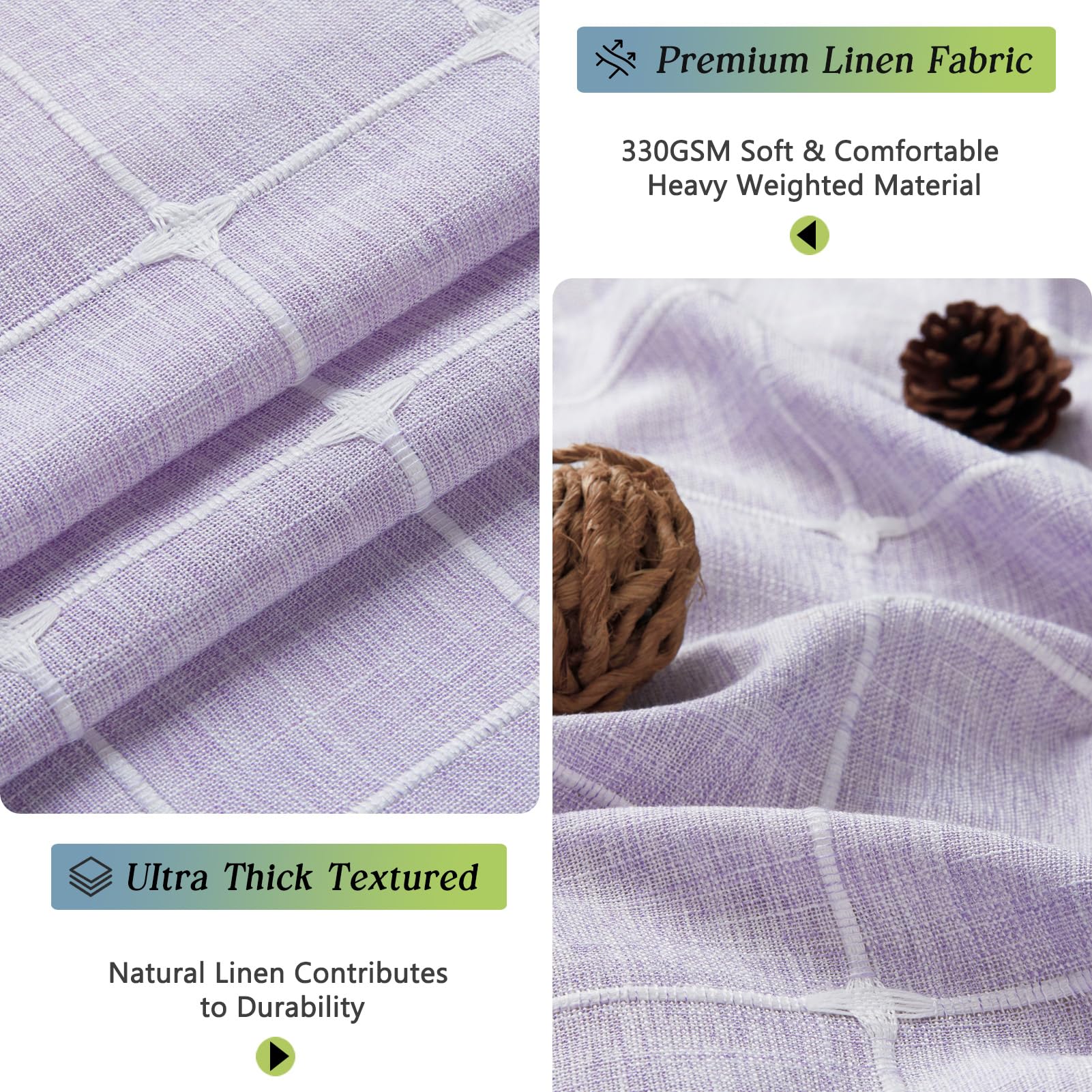 Yuanice Extra Long Bath Fabric Curtain - 84 Inches Lavender Boho Linen Rustic Heavy Duty Tassel Shower Curtain, Large Modern Lux