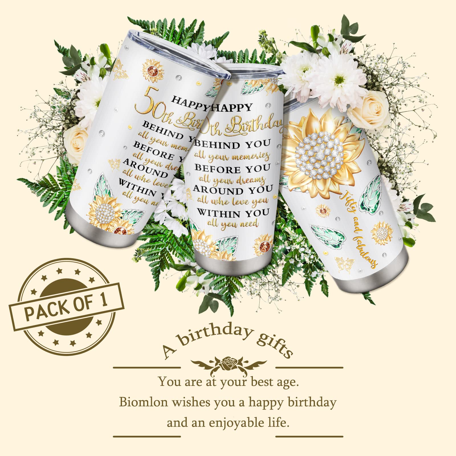 Biomlon 50Th Birthday Gifts For Women/Her Tumblers 20Oz, Womens 50Th Birthday Gift Ideas Mug, 1974 Birthday Gifts For Women Cup,