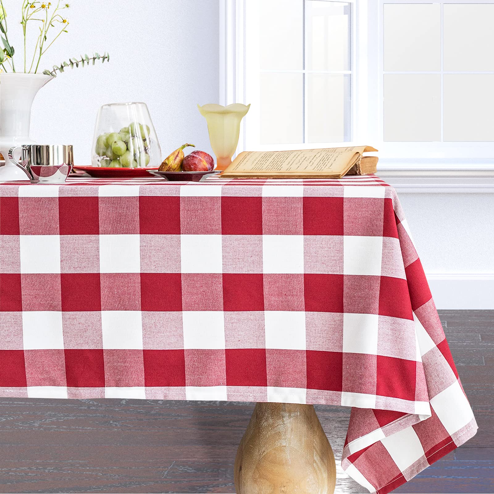 Wracra Cotton Checkered Tablecloths Buffalo Plaid Rectangle Table Cloth Waterproof Washable Wrinkle Free Anti-Fading Outdoor & I