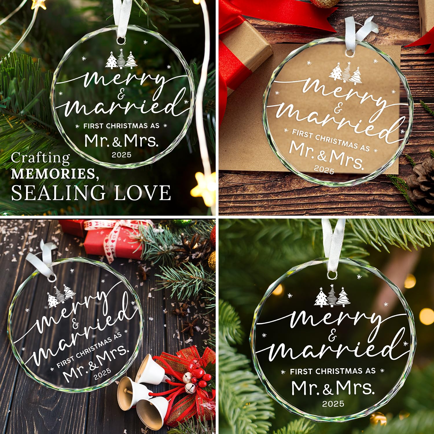 HEXMOZ Wedding Gifts for Couples 2025 - First Christmas Married Glass Ornament, Mr and Mrs Gifts, Wedding Ideas for Newly Wed, J