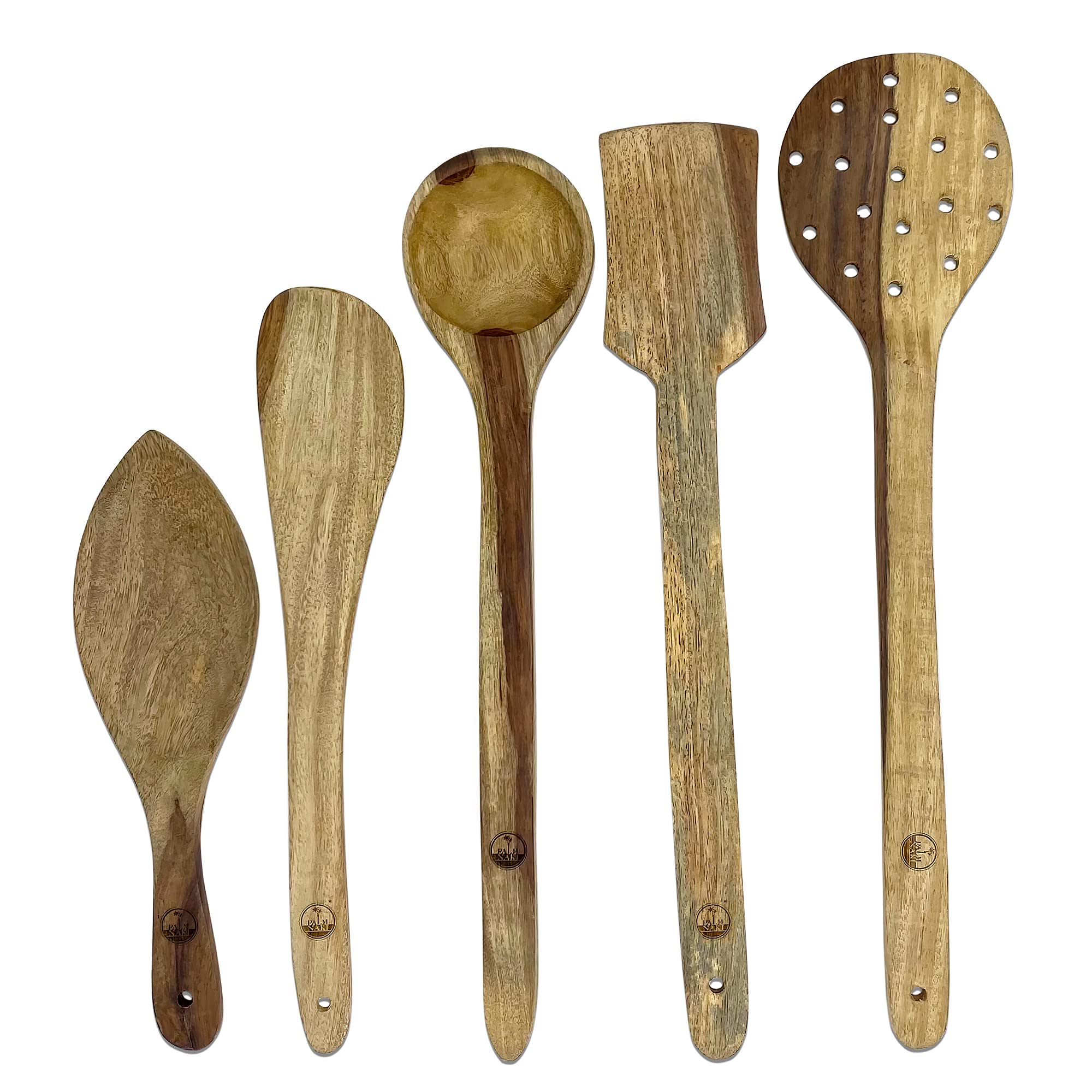 Palm Naki Indian Rosewood Cooking Spoons Set Of 5 Cooking Spoons - 5 Non-Stick Wood Cooking Spoons - Kitchen Cooking Utensils Wi