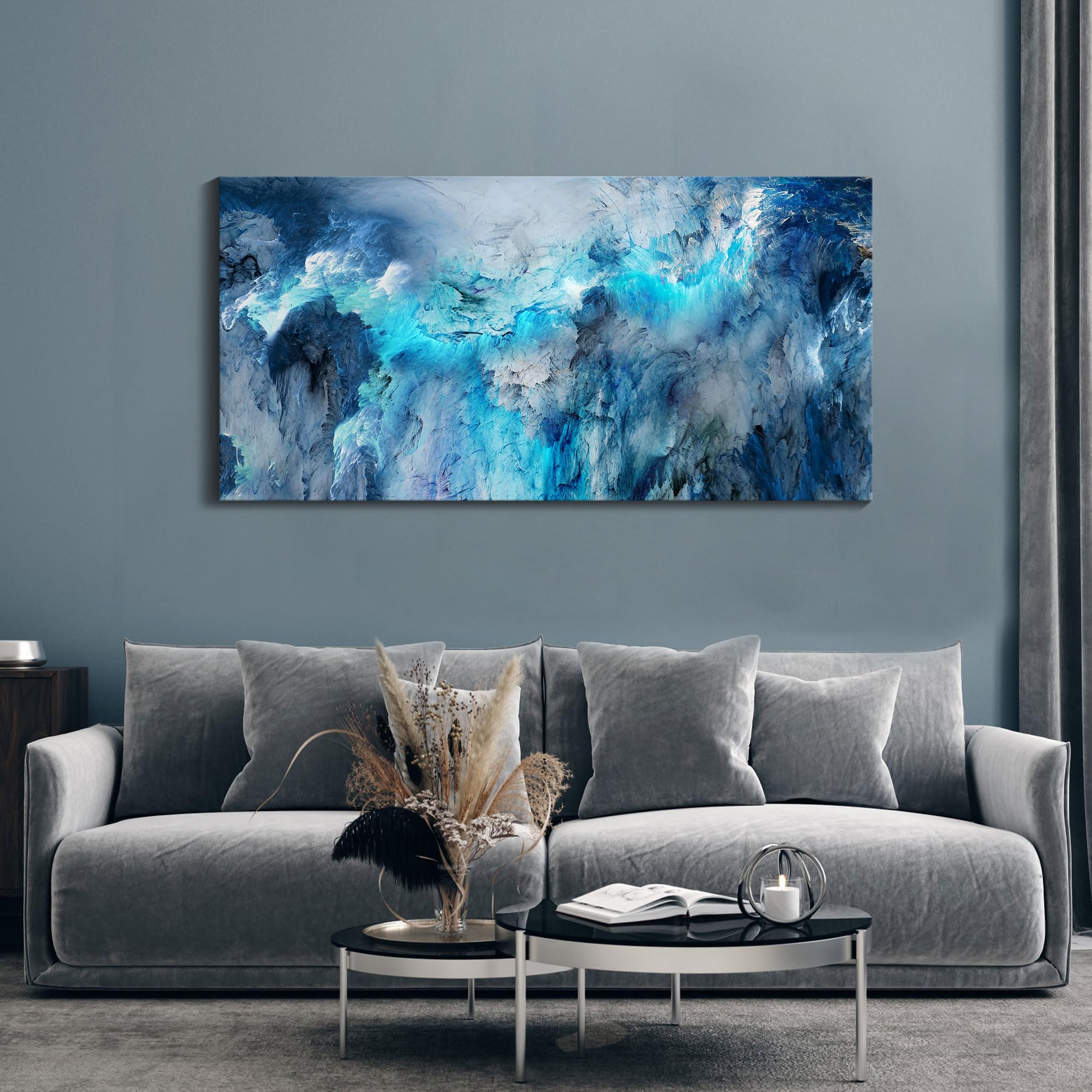 Mofutinpo Large Abstract Canvas Art | Modern Contemporary Wall Decor For Living Room, Bedroom, And Office | Serene Blue Abstract