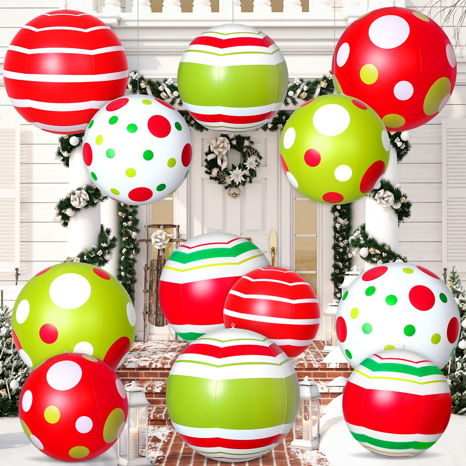 12 Pcs 24/16 Inch Giant PVC Christmas Inflatable Ball Outdoor Blow up Xmas Inflatables Ornaments Giant PVC Christmas Ornaments f