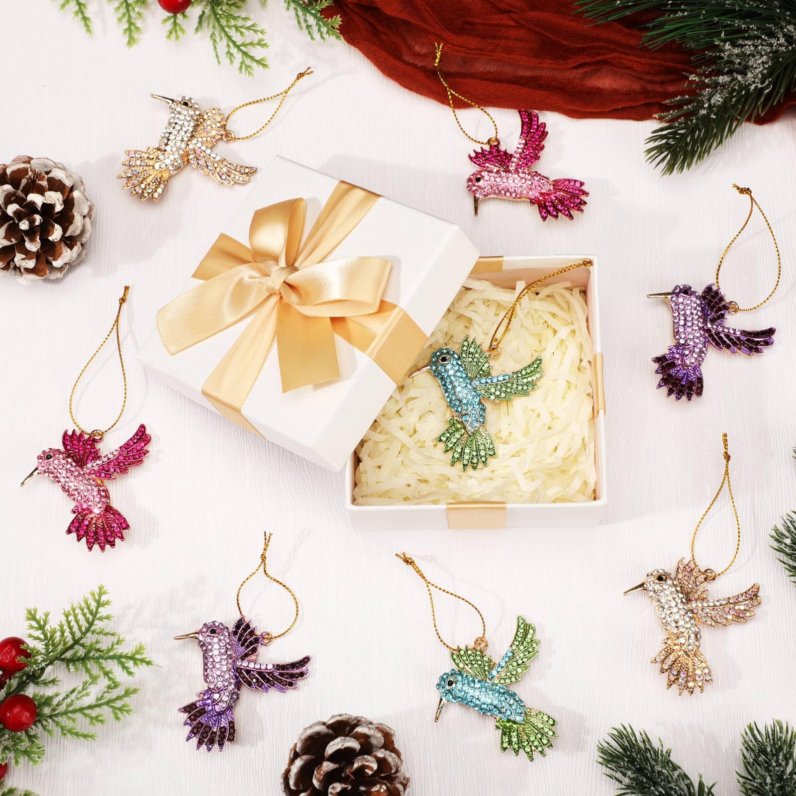 Yuntau 8 pcs Crystal Christmas Ornaments Christmas Tree Hanging Ornaments Keepsake Gifts for Women Girls Xmas Decorations Party