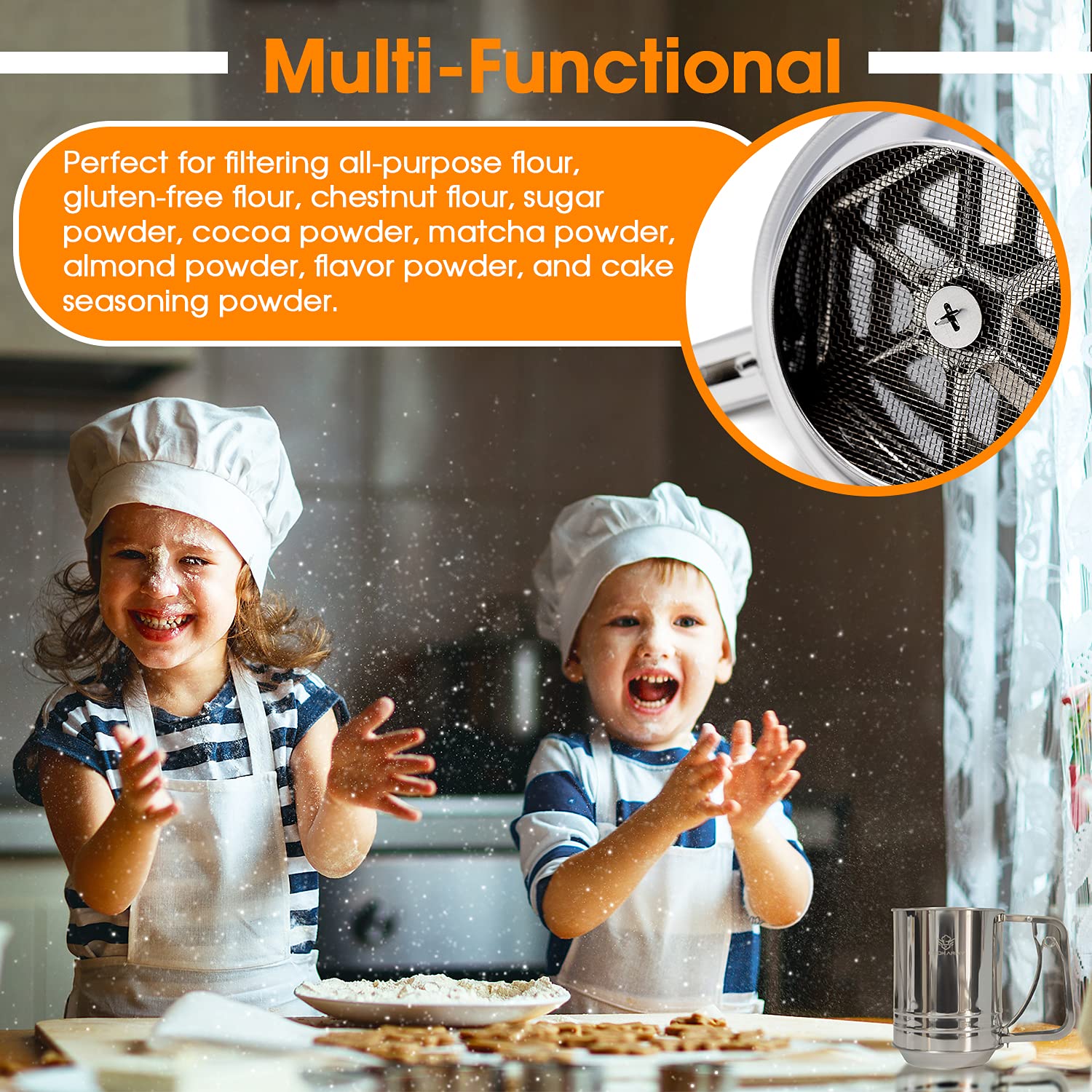 Cook Army Flour Sifter , 3 Cup Stainless Steel , Great Double-Layer Baking Sifters For All Baking Flour And Powdered Sugar, Flou
