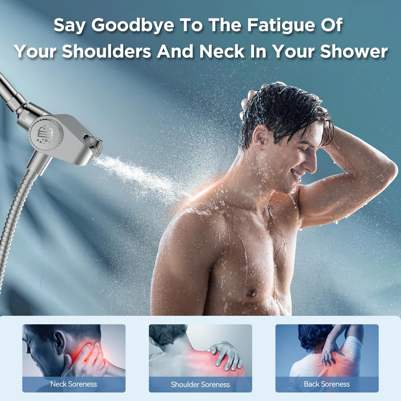HOPOPRO High Pressure Filtered Shower Head Combo, Chrome Black, SS5775CP, Dual Water Softener, Massage & Chlorine Removal