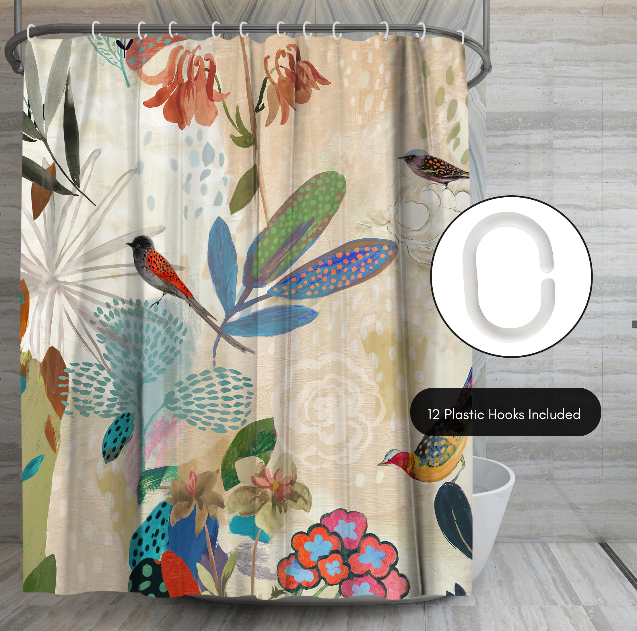 Americanflat 71X74 Floral Shower Curtain - 100% Polyester Shower Curtain - Water-Resistant Bath Curtain With Metal Grommets And