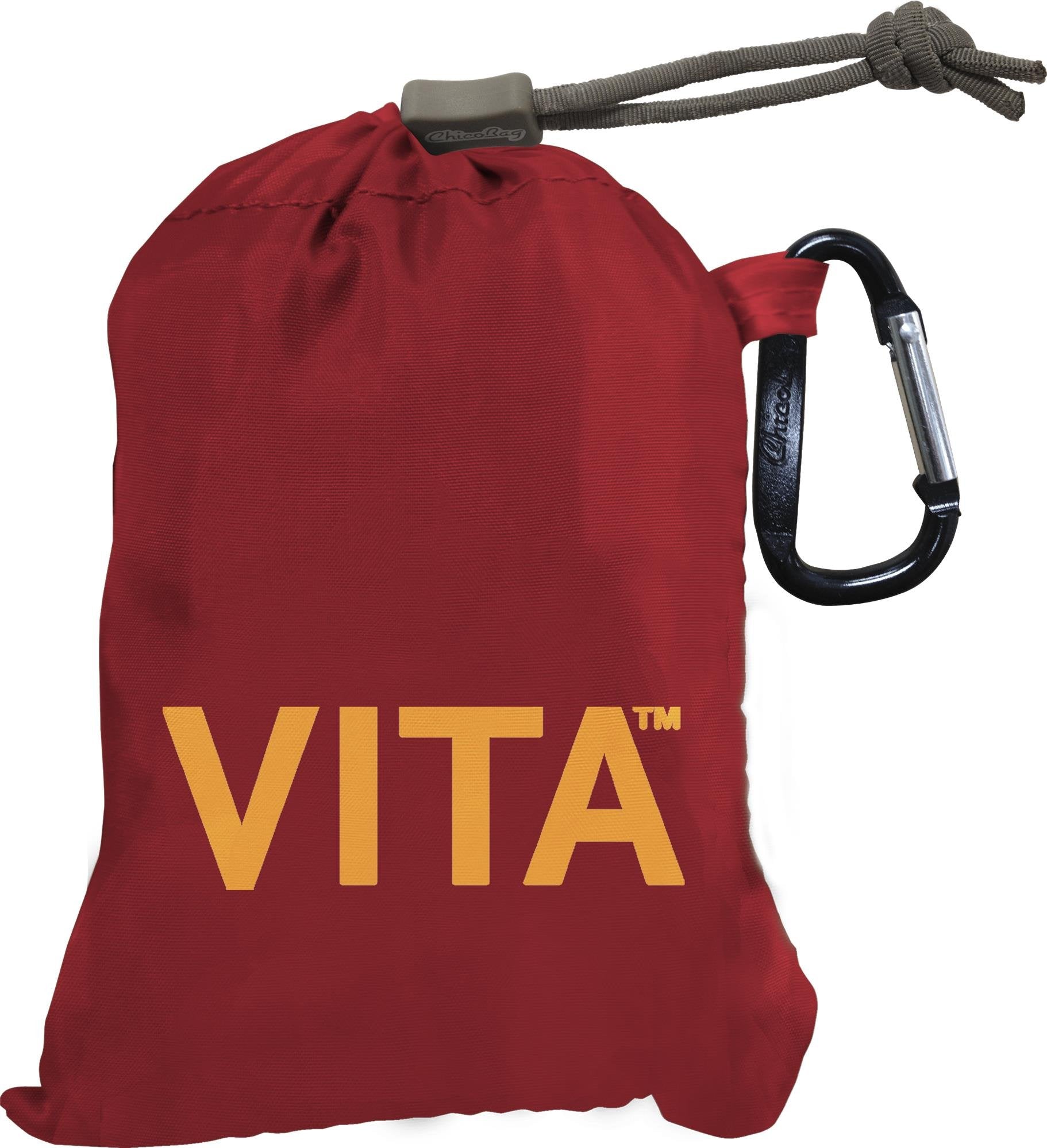 Chicobag Vita Reusable Shopping Bag With Attached Pouch And Carabiner Clip, Compact, Designer Shoulder Tote, Red