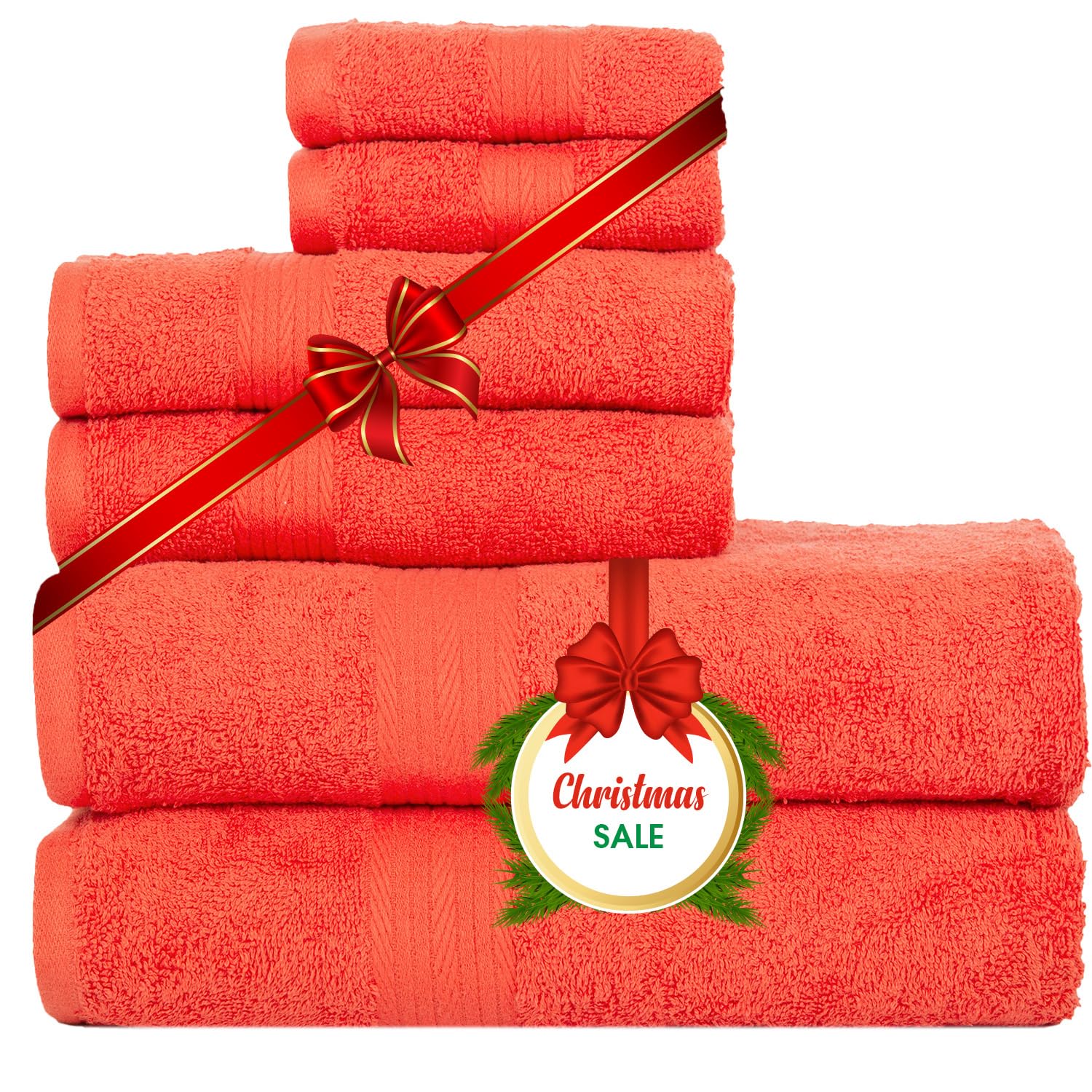 Ample Decor 100% Cotton Luxury 6 Piece Towels Set, 2 Bath Towels, 2 Hand Towels, 2 Wash Cloths For Bathroom - Orange Towel Sets