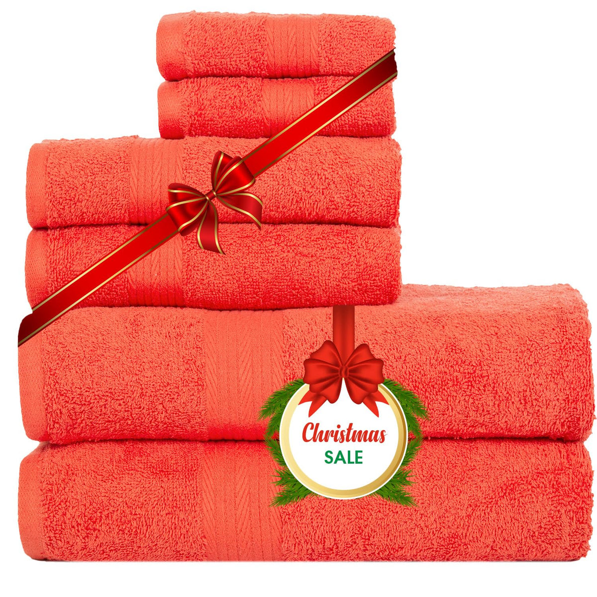 Ample Decor 100% Cotton Luxury 6 Piece Towels Set, 2 Bath Towels, 2 Hand Towels, 2 Wash Cloths For Bathroom - Orange Towel Sets
