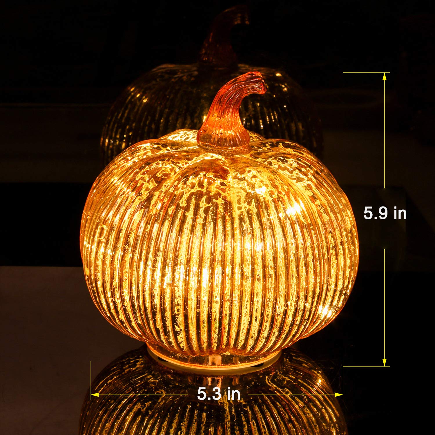 hvfun Mercury Glass Light up Pumpkin with Timer- Fall Decoration for Home-Lamps for Festive Decoration-Halloween Decorations (Go