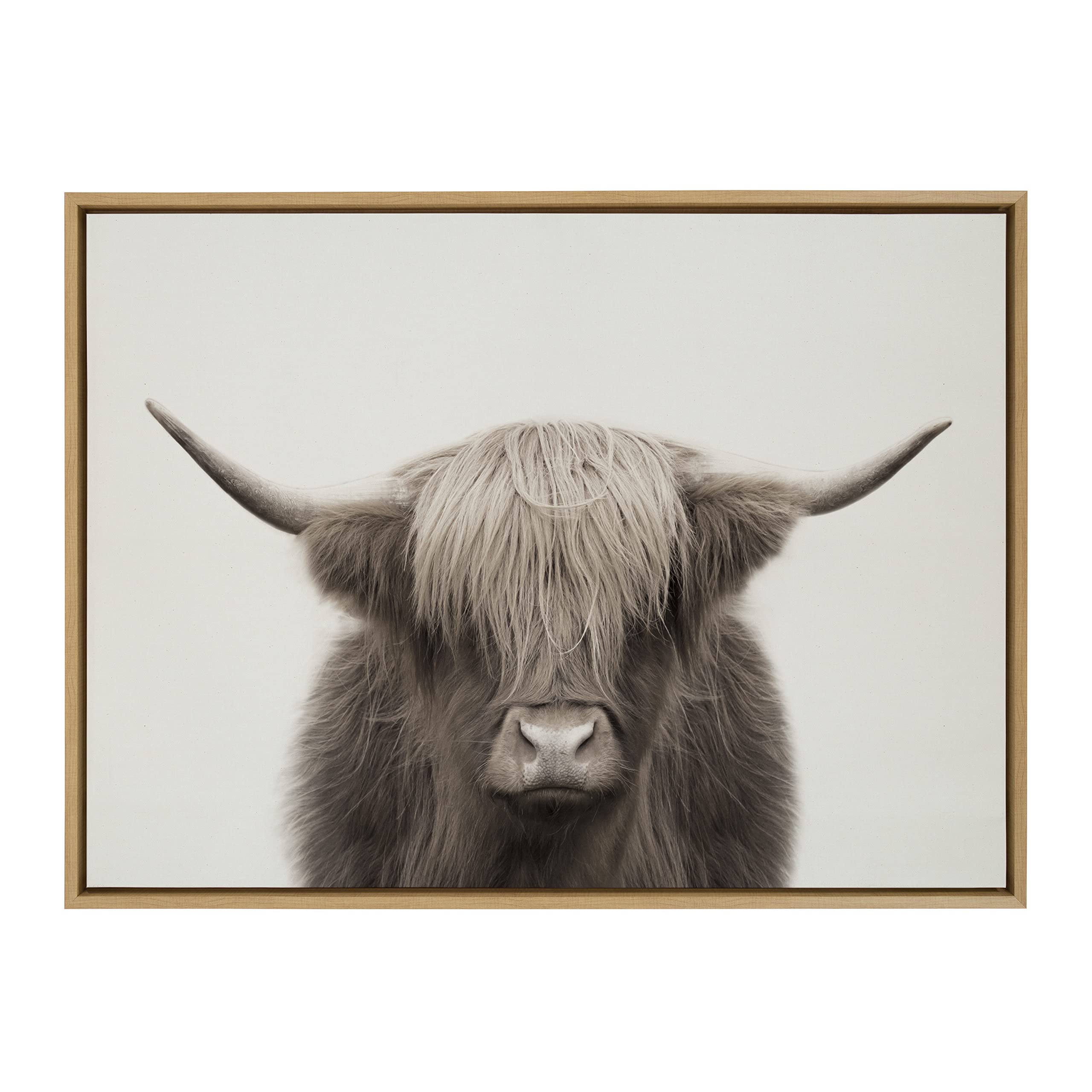 Kate And Laurel Sylvie Hey Dude Highland Cow Color Framed Linen Textured Canvas Wall Art By The Creative Bunch Studio, 28X38 Nat