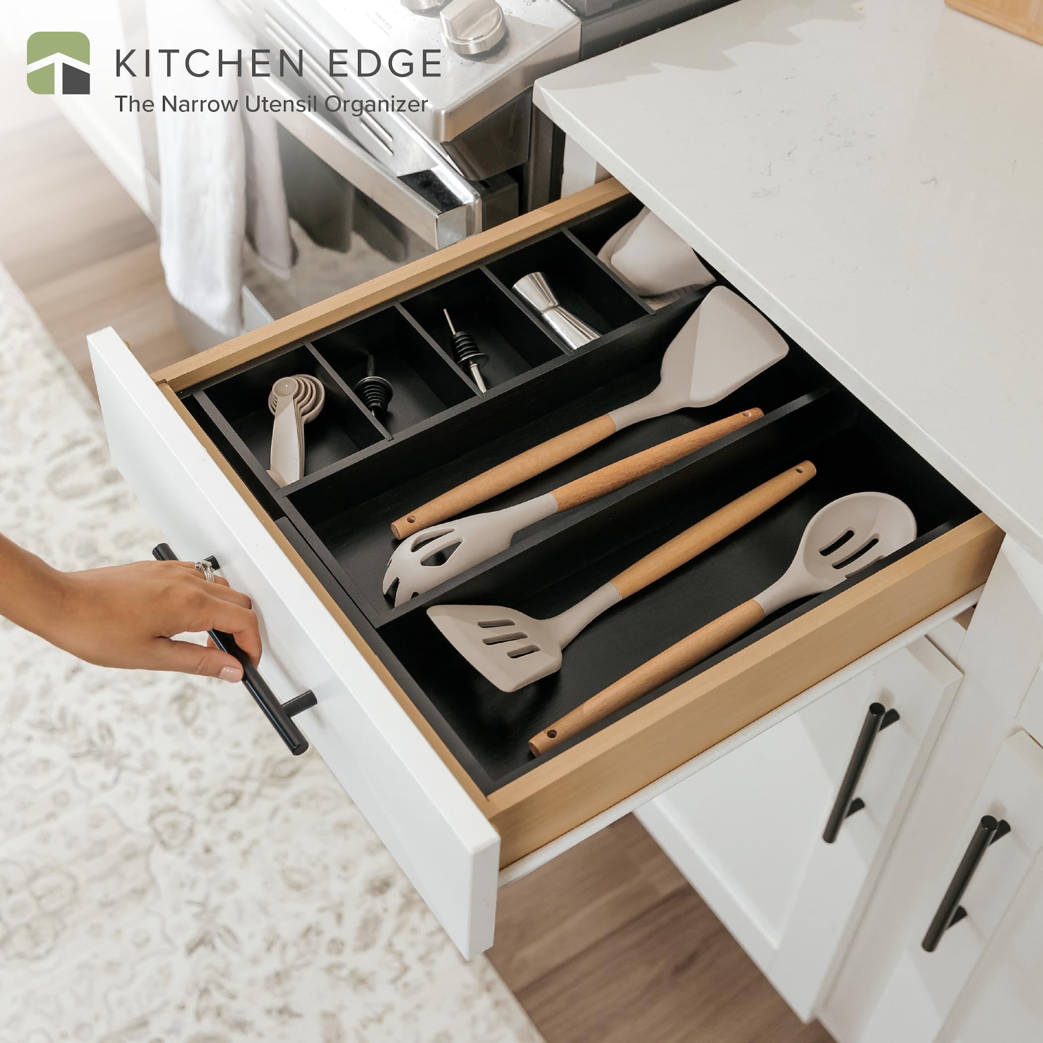 Kitchenedge Adjustable Kitchen Drawer Organizer For Utensils And Junk, 1 Large & 5 Small Compartments, Adjustable Wall Dividers,