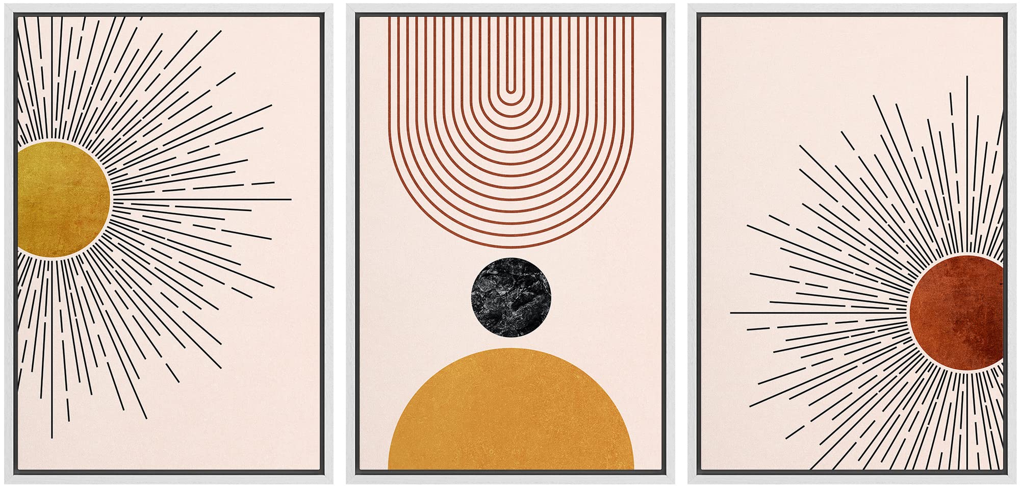 Idea4Wall Framed Canvas Print Wall Art Set Mid-Century Geometric Solar Sun Space Planets Abstract Shapes Illustrations Minimalis
