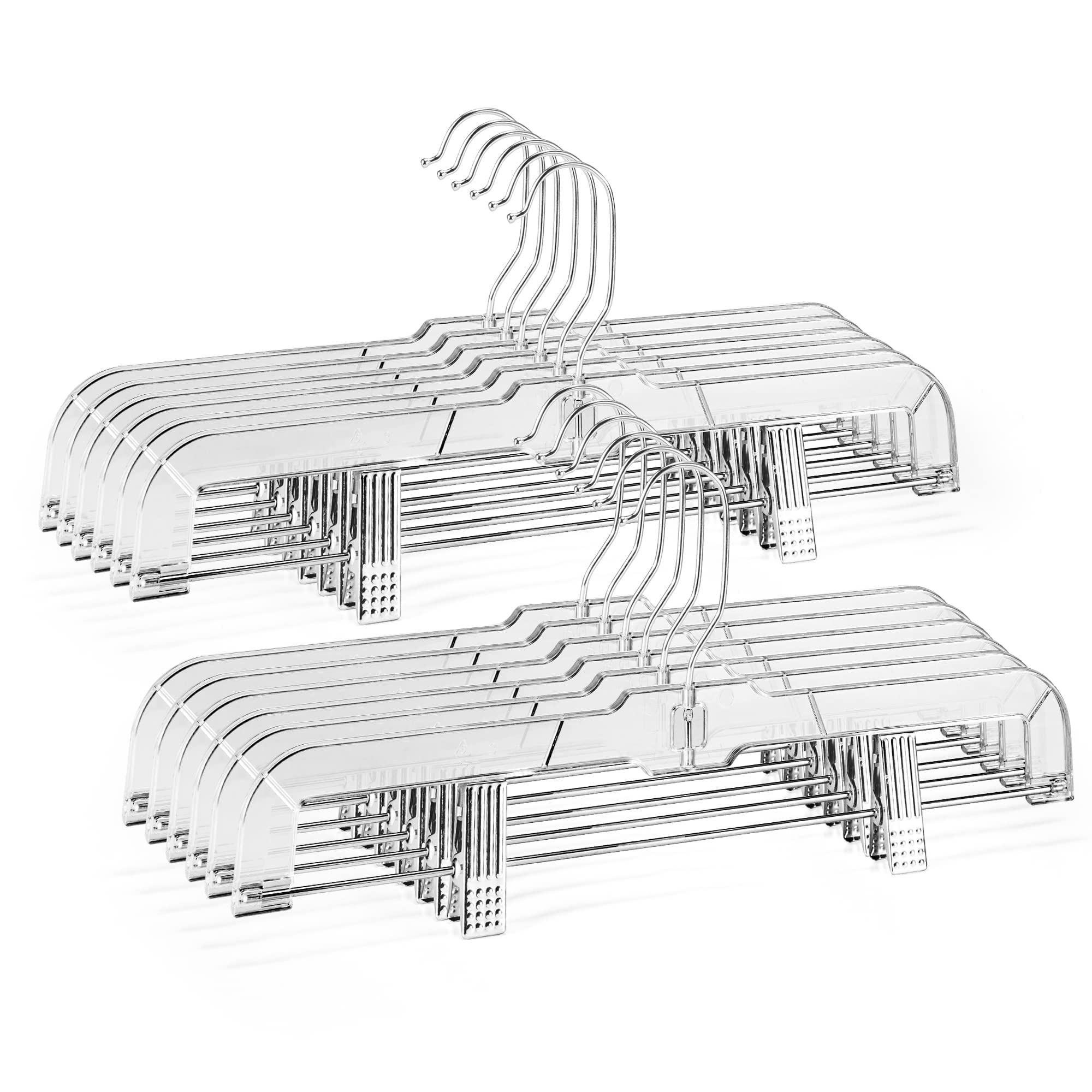 House Day Skirt Hangers Pants Hangers With Clips Clear Plastic Pants Hangers With 2-Adjustable Clips Non-Slip Pants Hangers Spac